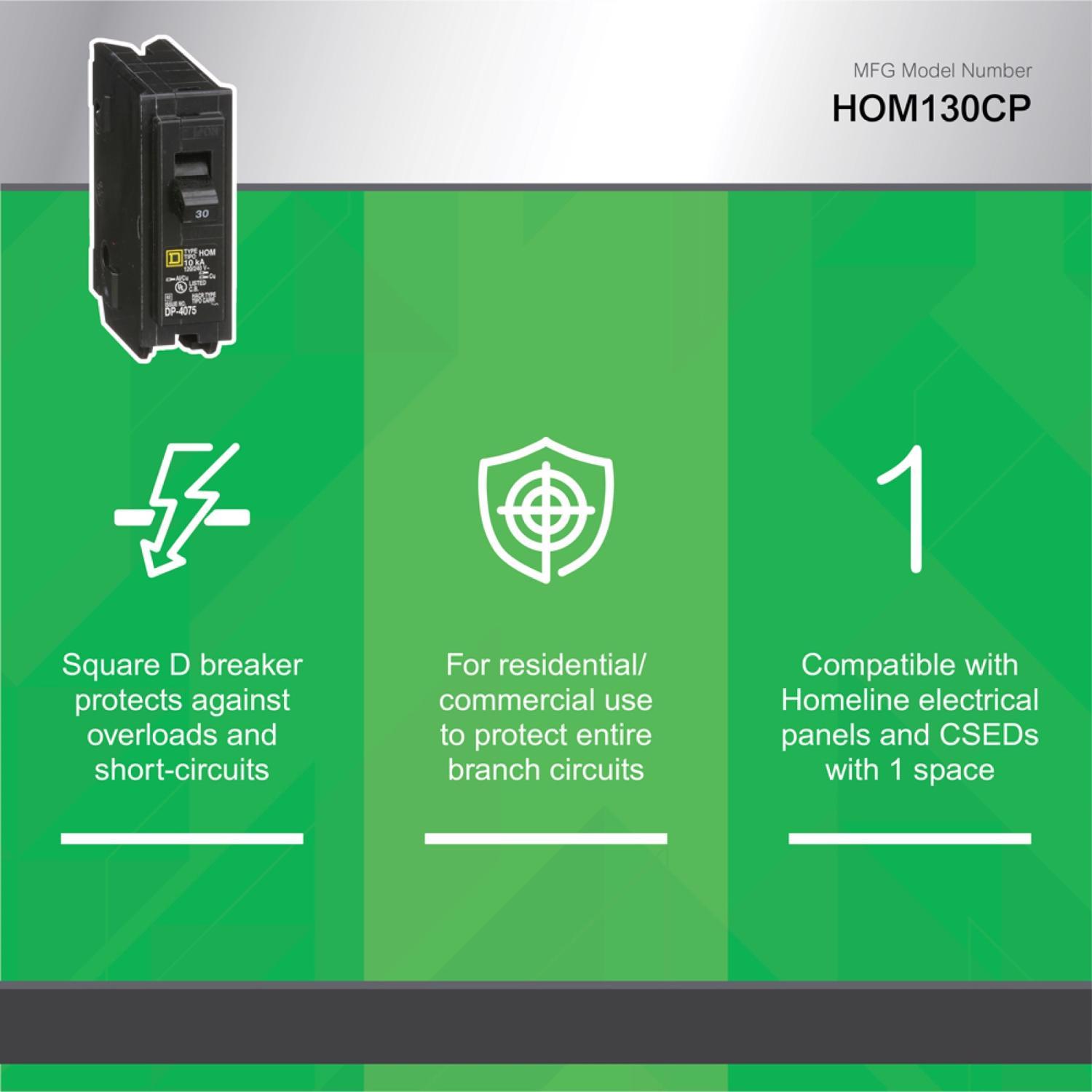 Square D HomeLine 30 amps Surge Single Pole Circuit Breaker