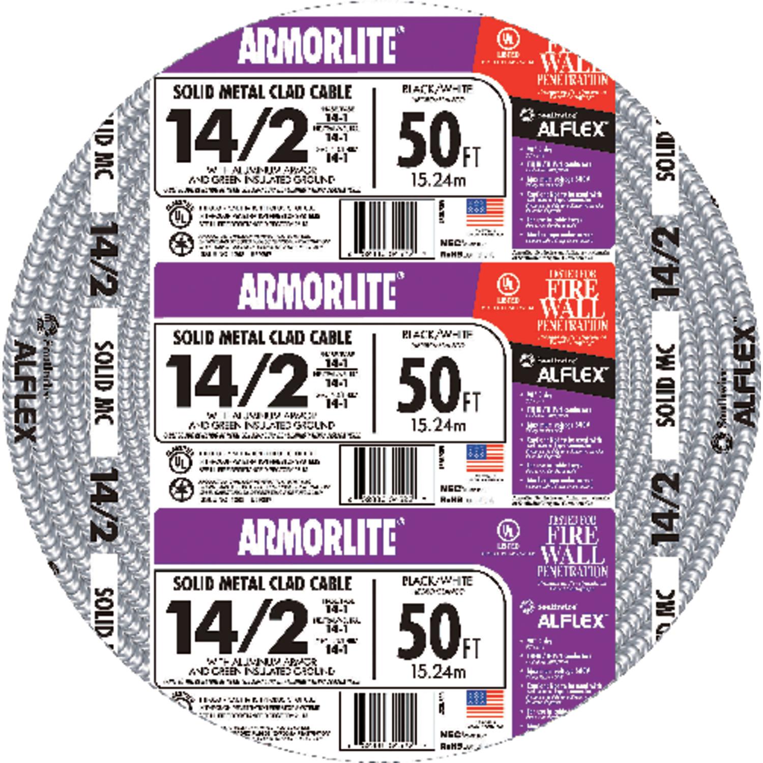 Southwire Armorlite 50 ft. 14/2 Solid Aluminum Armored MC Cable