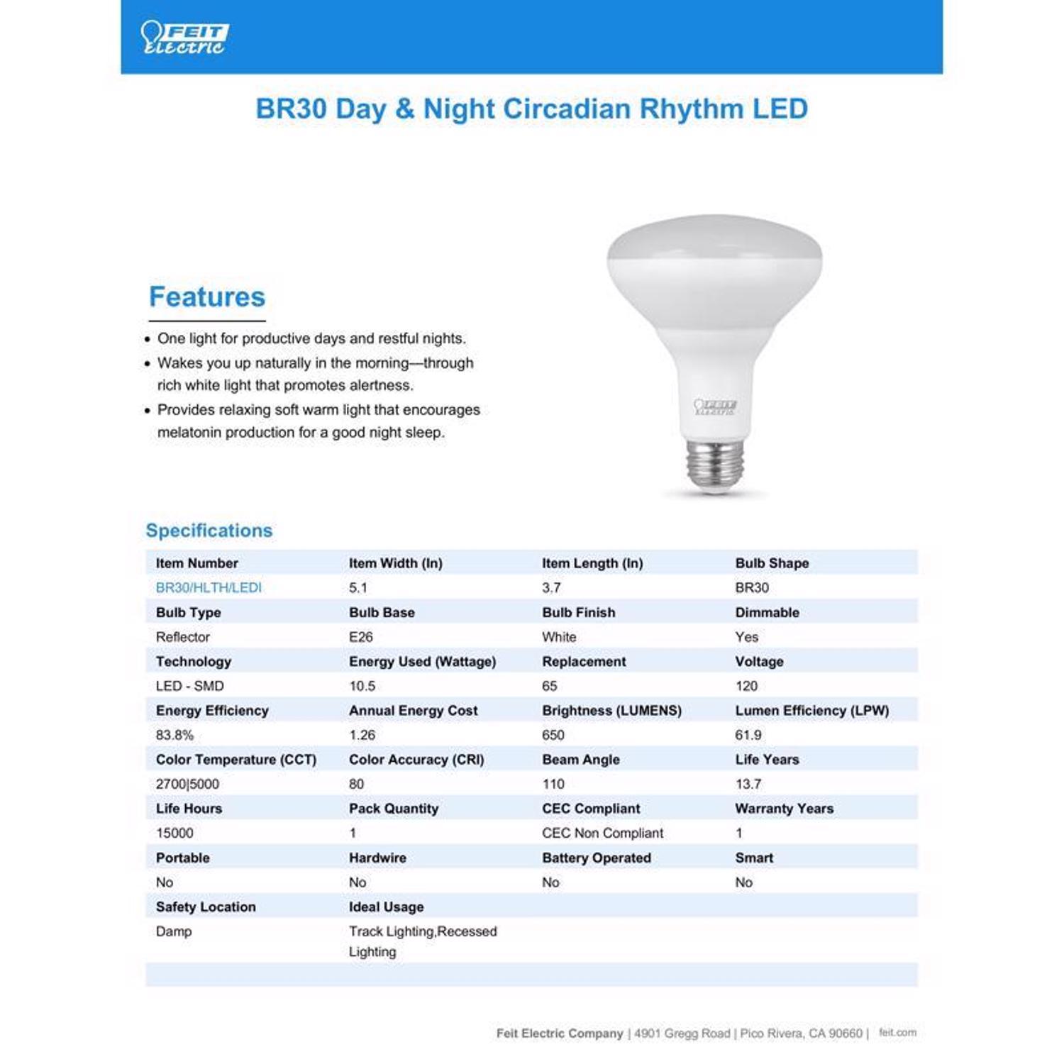 Feit BR30 E26 (Medium) LED Bulb Color Changing 65 Watt Equivalence 1 pk