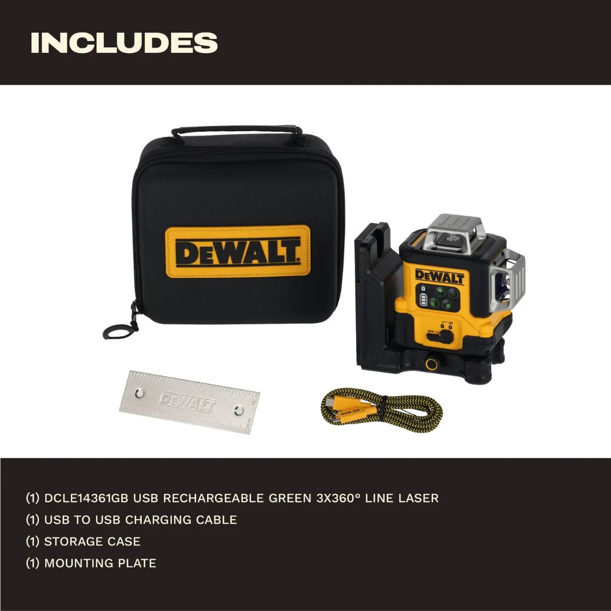 DEWALT USB-C RECHARGEABLE 3x360 GREEN LINE LASER