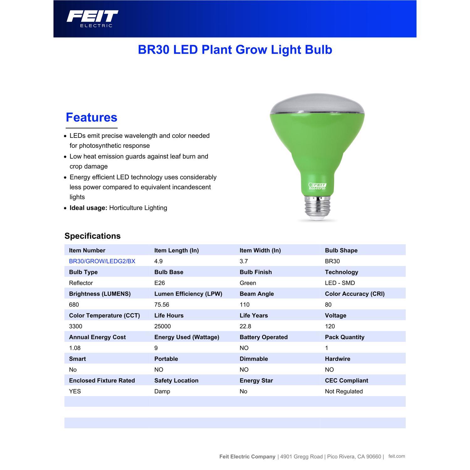 Feit BR30 E26 (Medium) LED Grow Light Sunlight 60 Watt Equivalence 1 pk