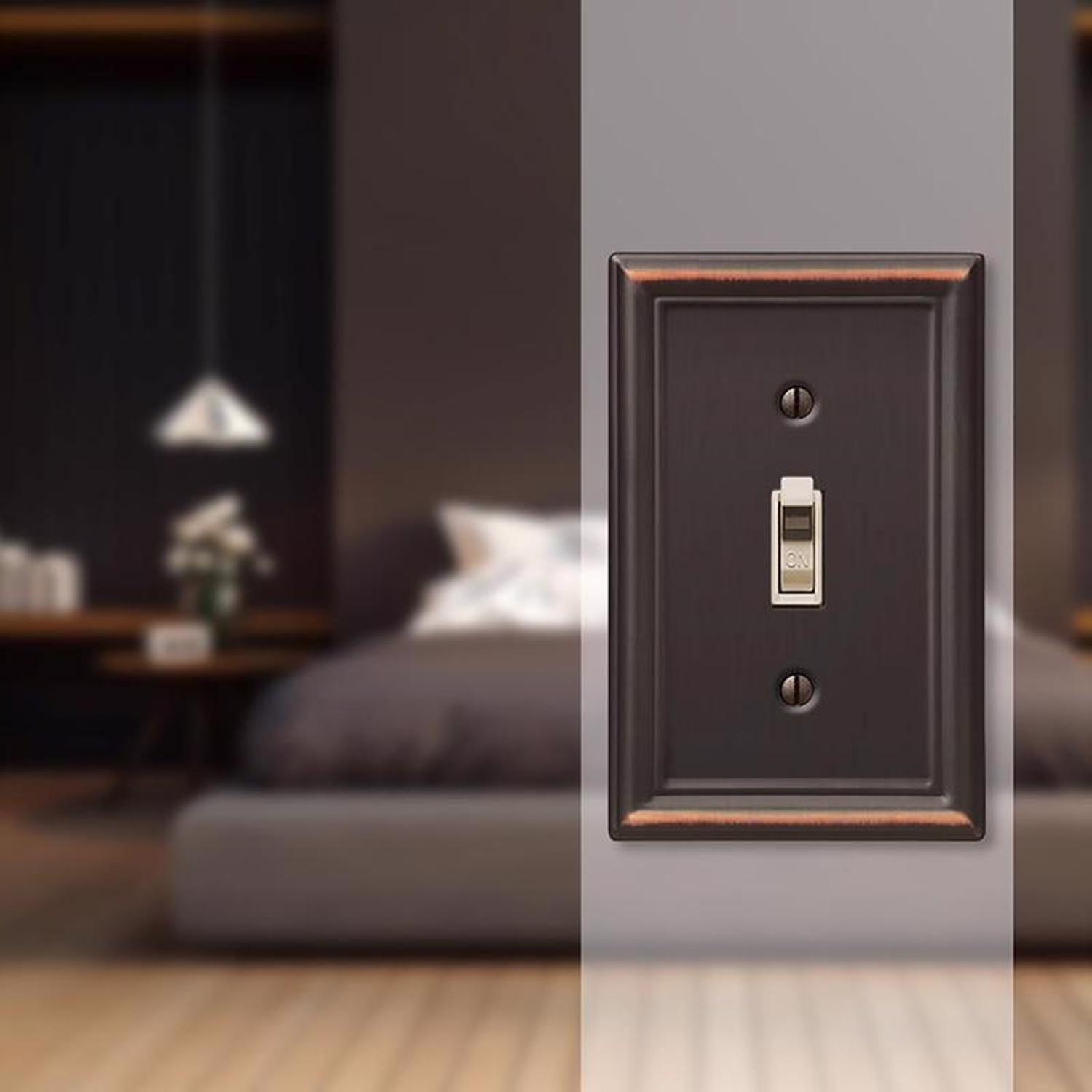 Amerelle Chelsea Aged Bronze 1 gang Stamped Steel Toggle Wall Plate 1 Pack