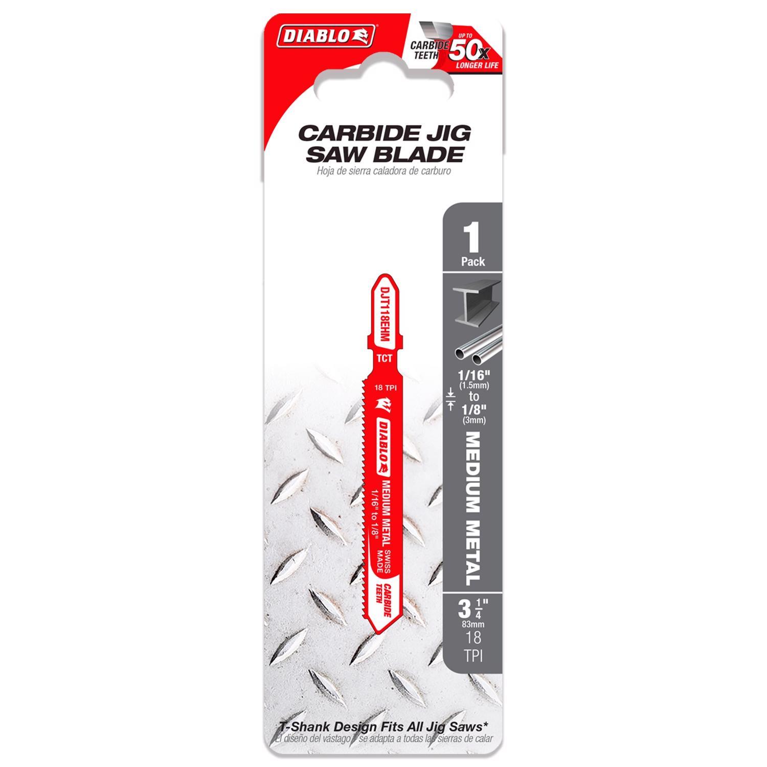 Diablo 3-1/4 in. Carbide T-Shank Thick Metal Jig Saw Blade 18 TPI 1 pk
