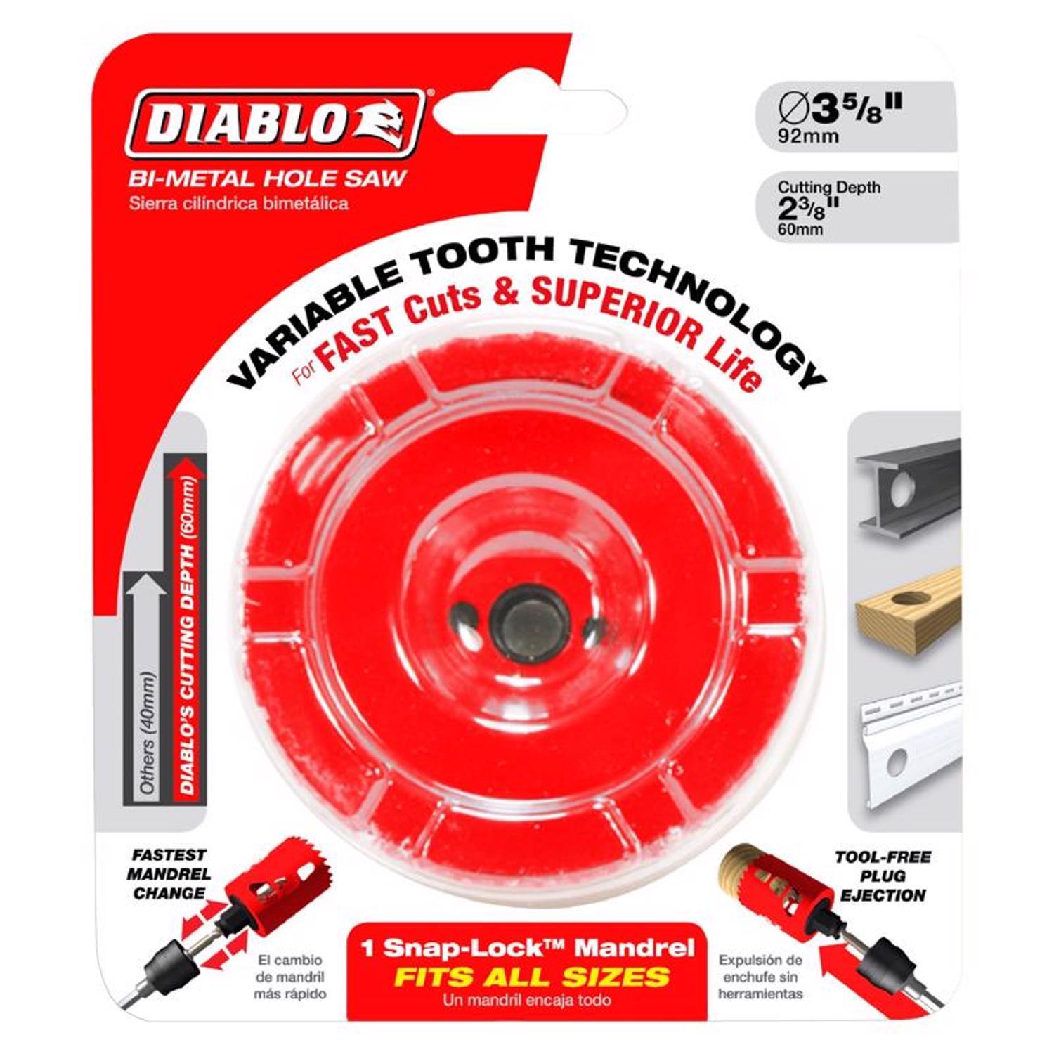 Diablo Snap-Lock Plus 3-1/2 in. Bi-Metal 2-3/8 in. L Hole Saw Arbor Included