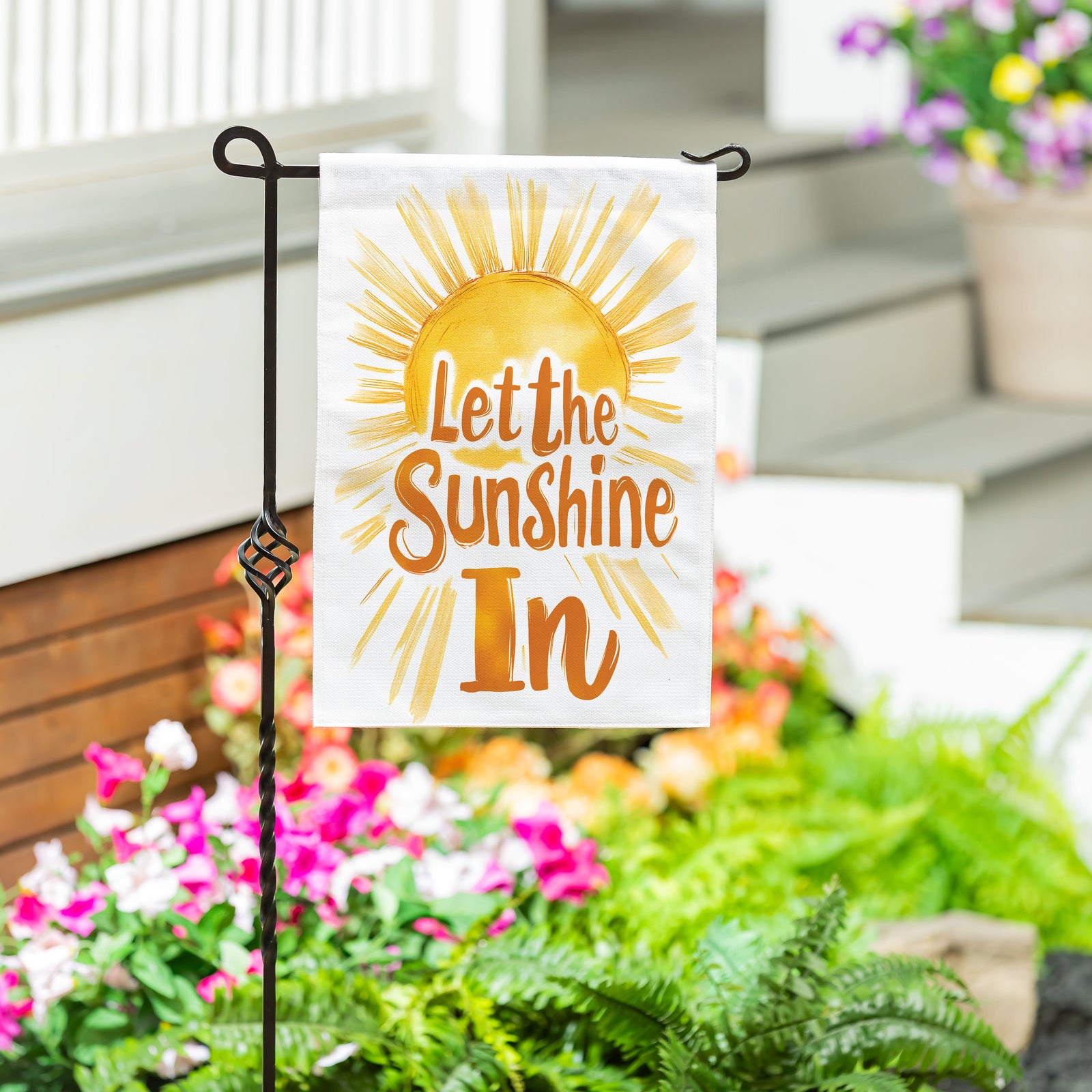 Evergreen Let The Sunshine In Burlap Garden Flag