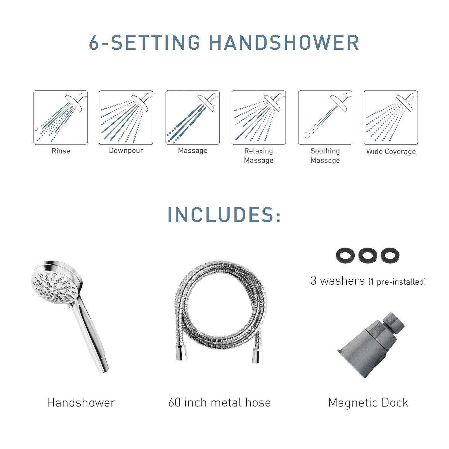 Moen Engage Chrome 6 settings Handheld Showerhead 1.75 gpm