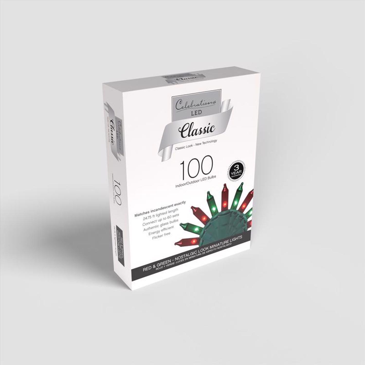 Celebrations Classic LED T5 Green/Red 100 ct String Christmas Lights 24.75 ft.