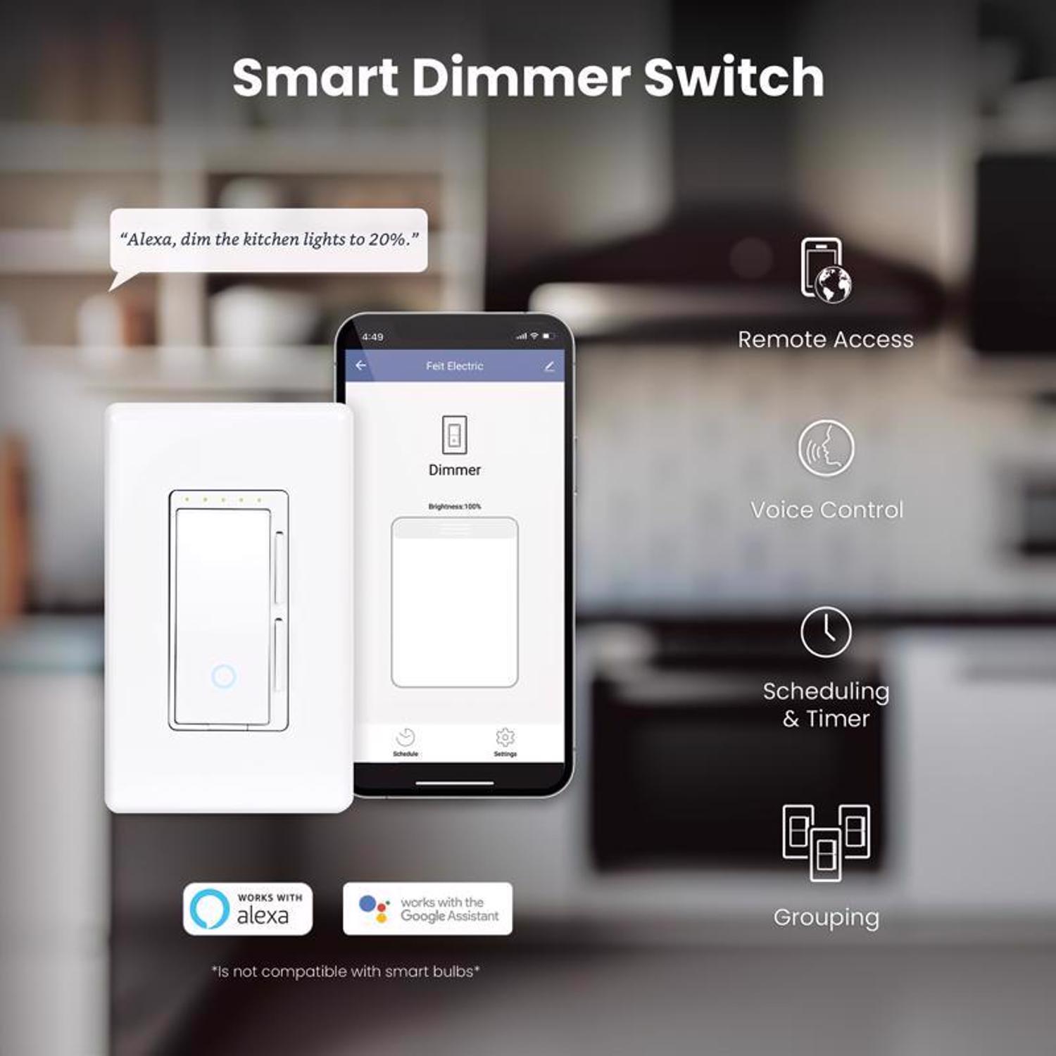 Feit Smart Home White 150 W Toggle Smart-Enabled Dimmer Switch 1 pk