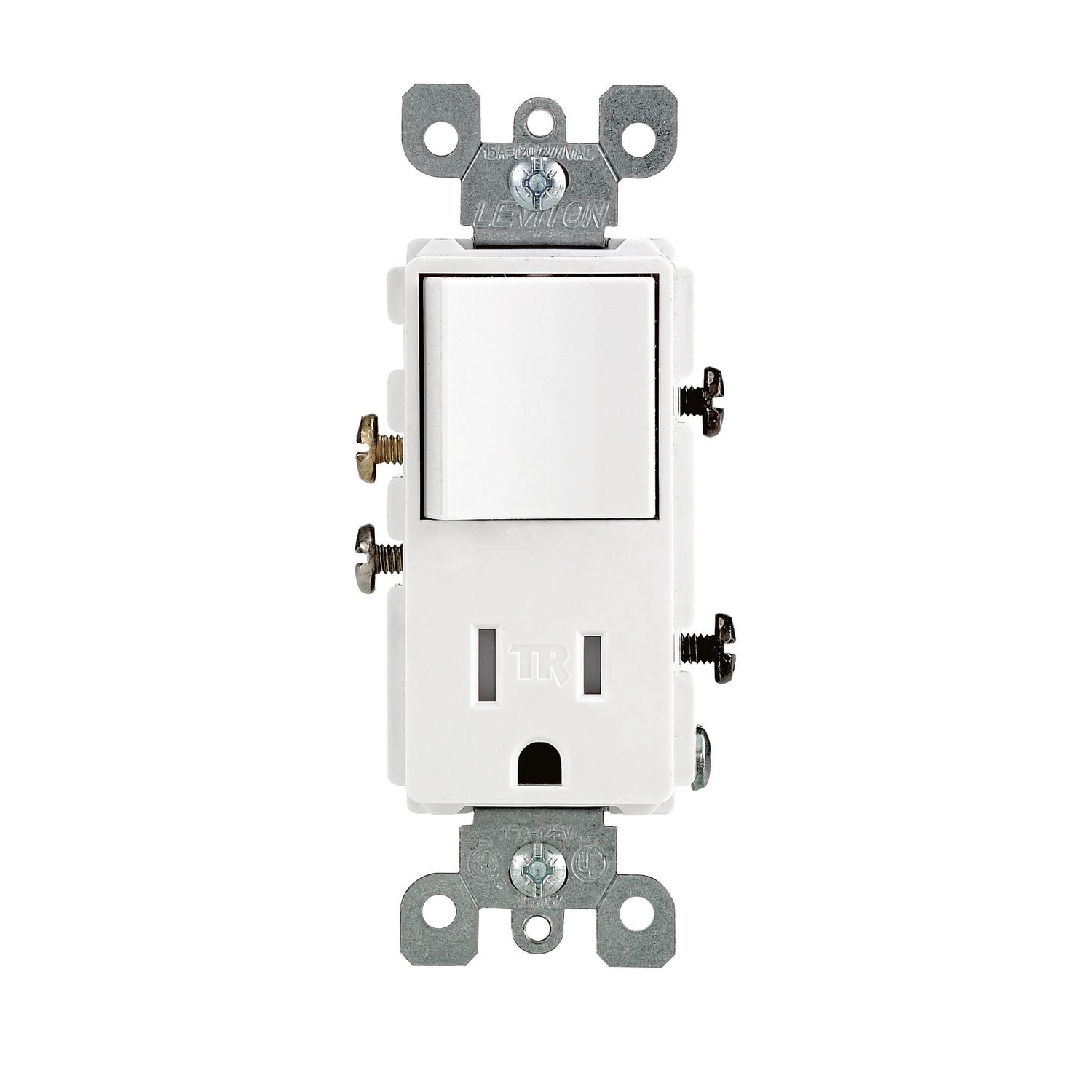 Leviton Decora 15 amps 125 V White Combination Switch/Outlet 5-15 R 1 pk