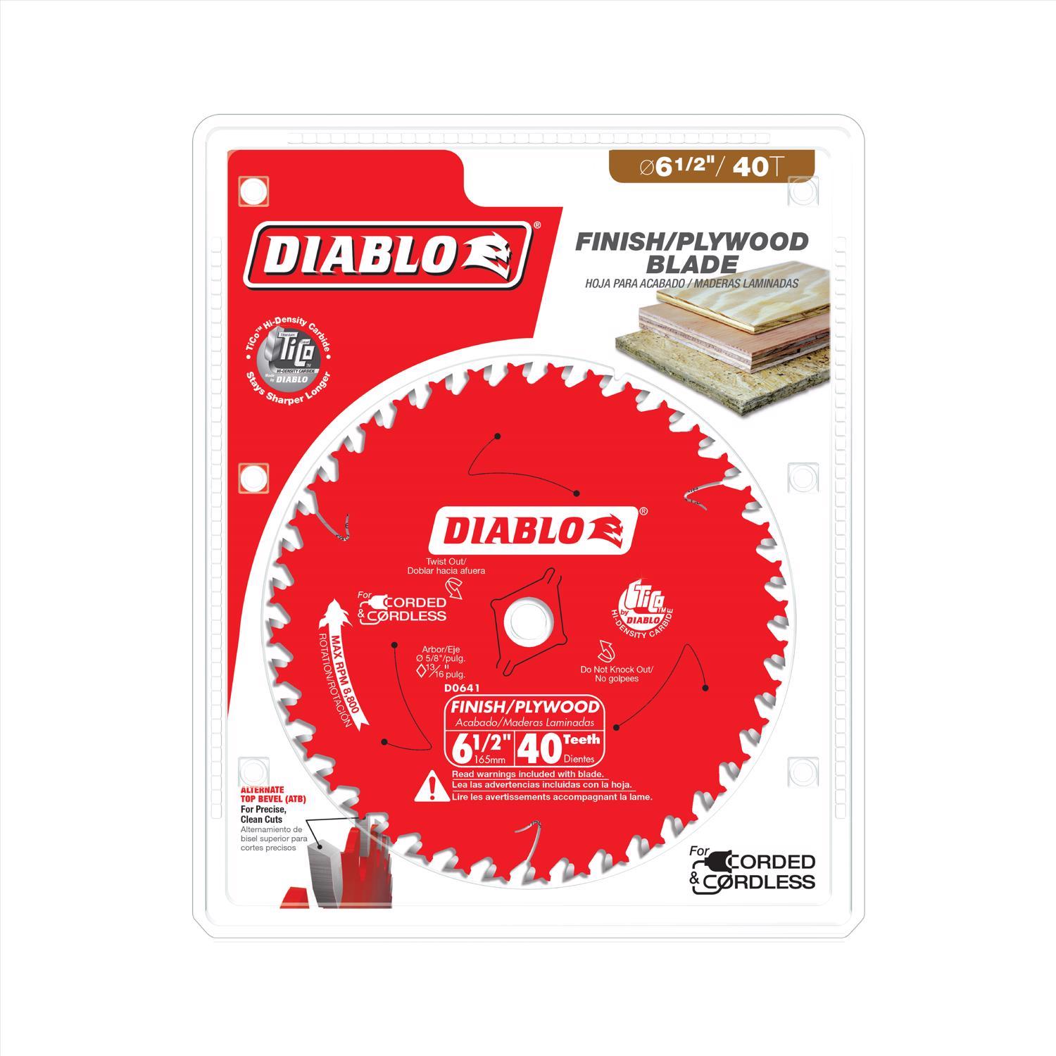 Diablo 6-1/2 in. D X 5/8 in. Finish/Plywood TiCo Hi-Density Carbide Finish Saw Blade 40 teeth 1 pk