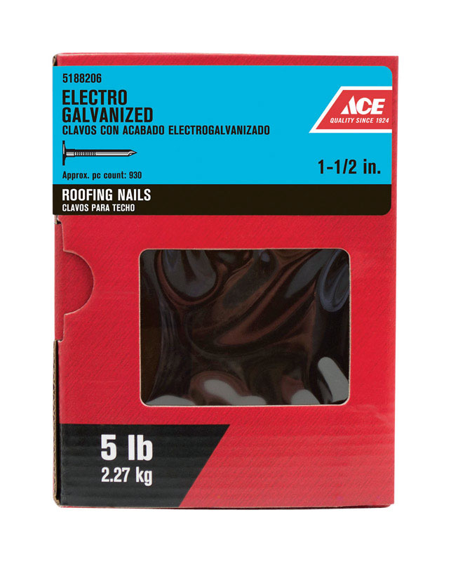 Ace Large 1-1/2 in. L Roofing Nail Smooth Electro-Galvanized Steel 5 lb.