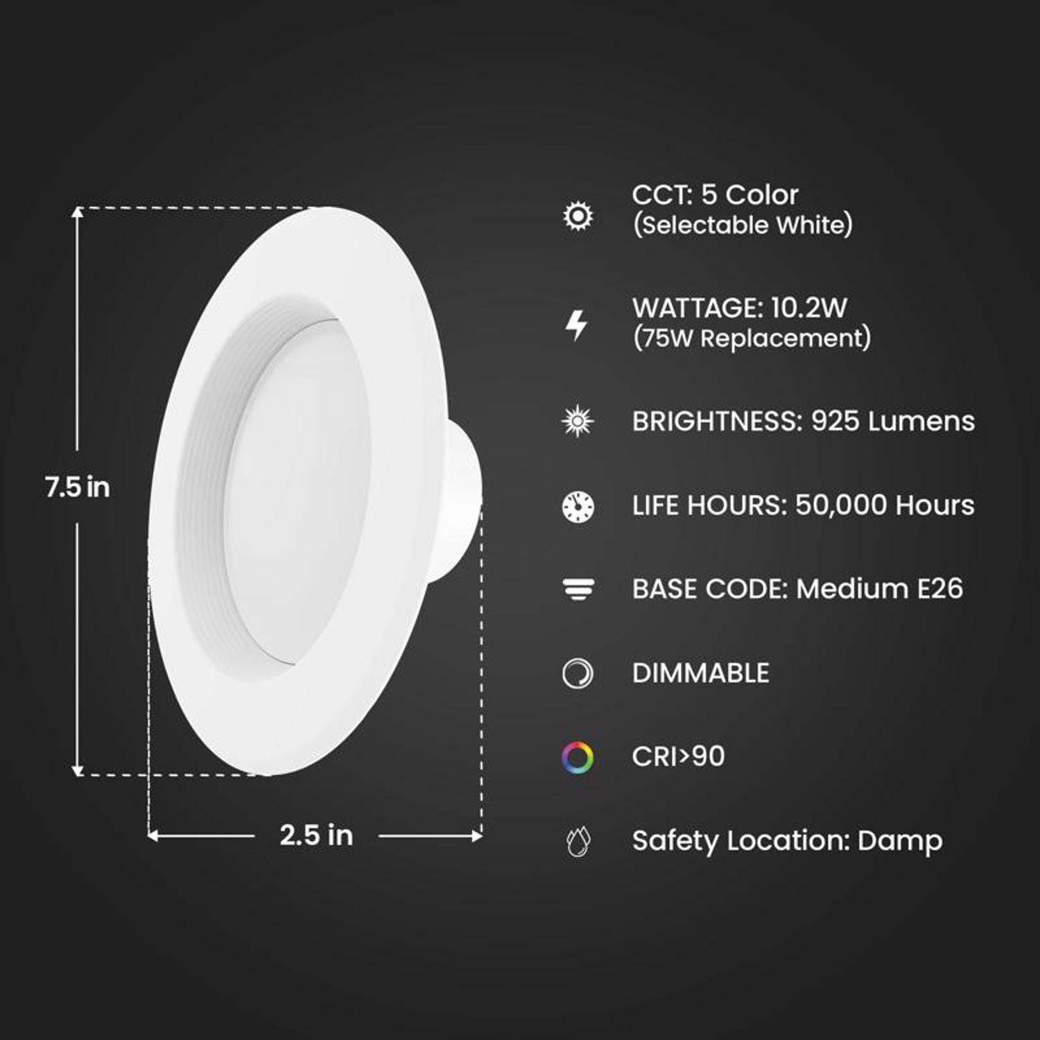 Feit White 5/6 in. W LED Recessed Downlight 75 W