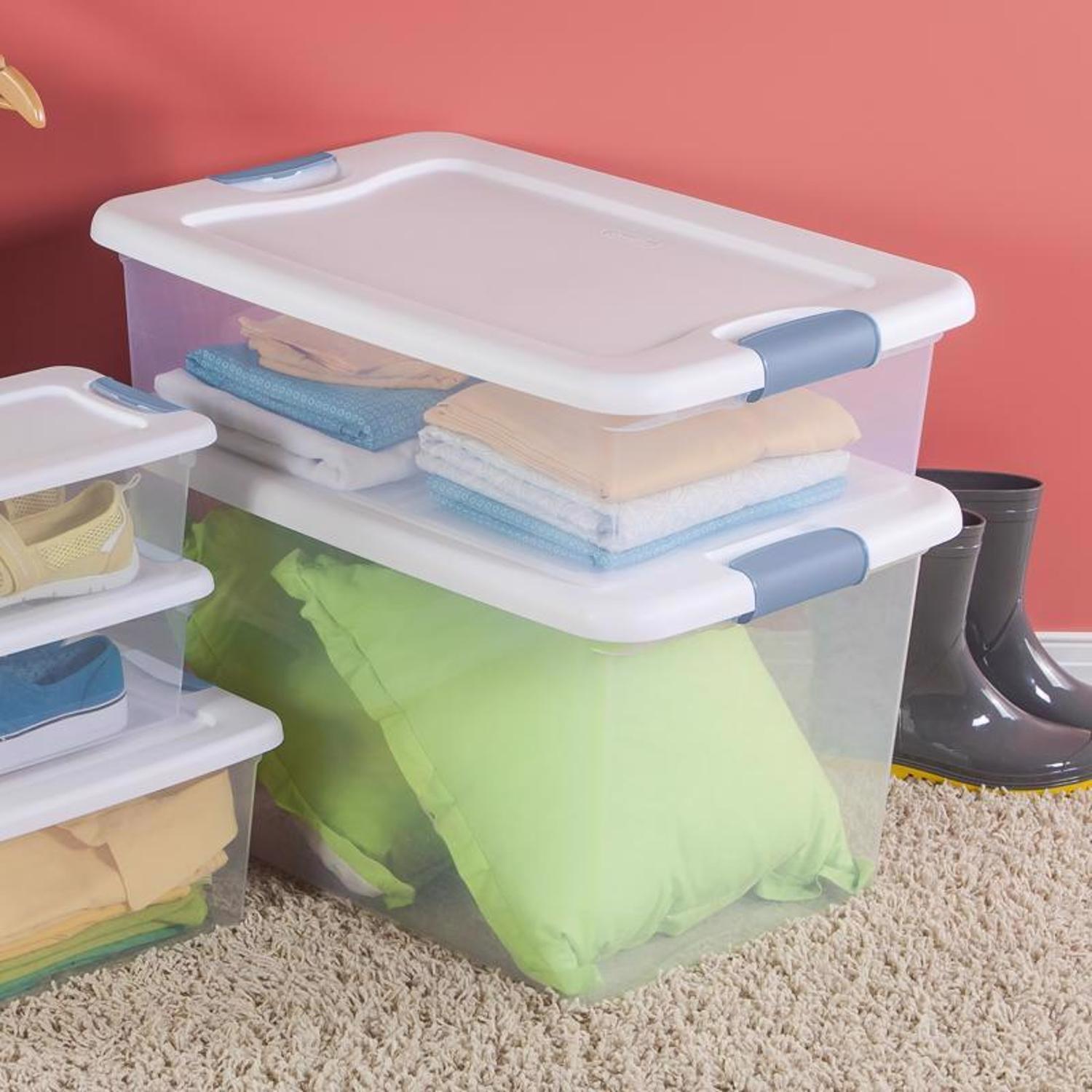 Sterilite 32 qt Clear/White Latch Storage Box 6-7/8 in. H X 23-3/4 in. W X 16 in. D Stackable