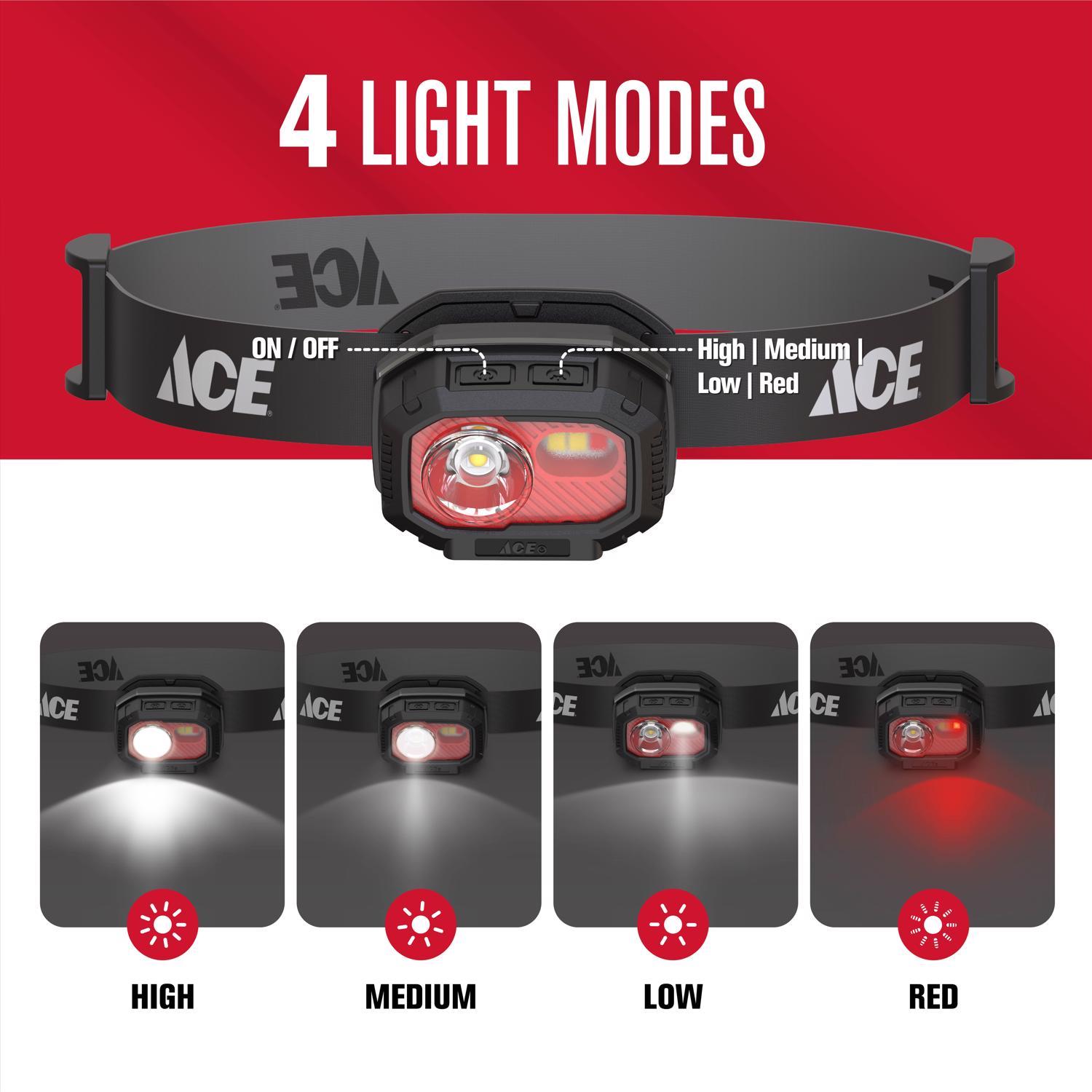 Ace 400 lm Black LED Rechargeable Head Lamp