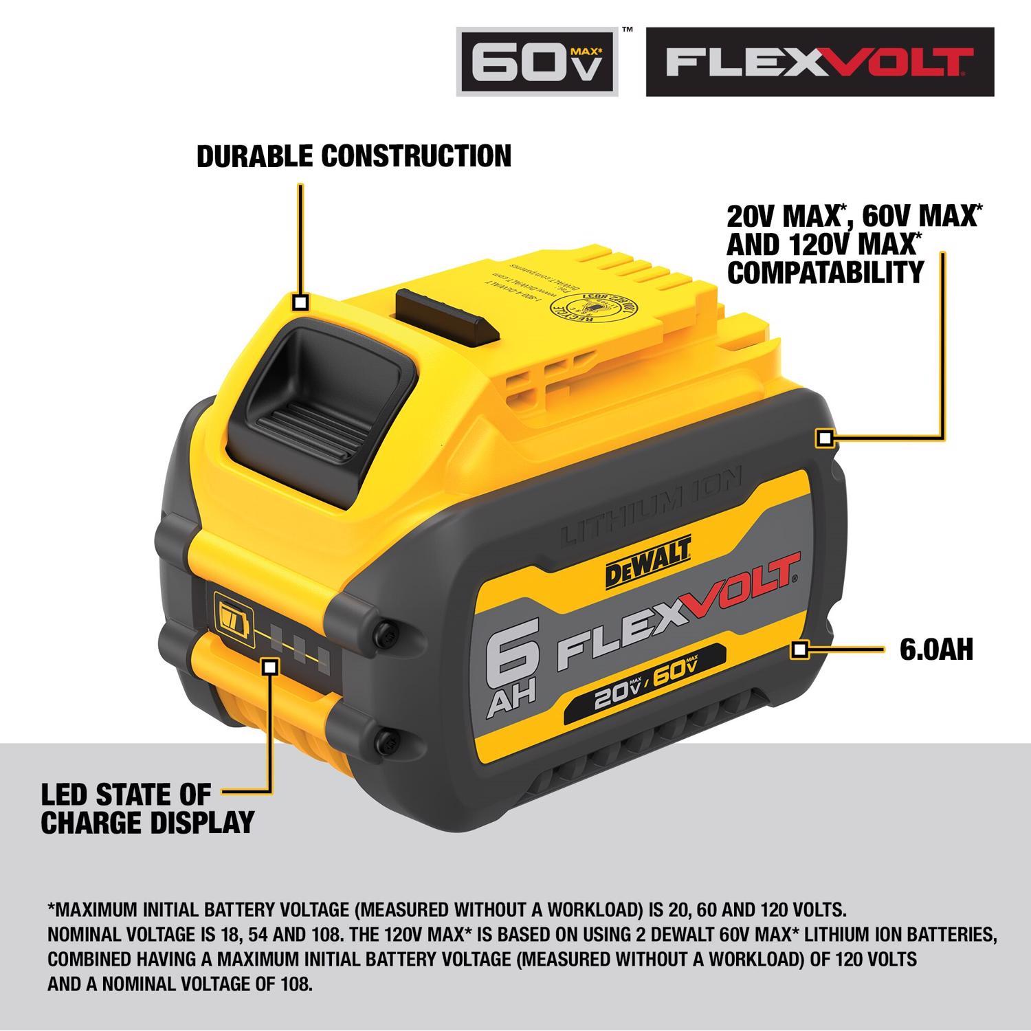 DeWalt 20V-60V MAX FLEXVOLT DCB606 6 Ah Lithium-Ion Battery 1 pc