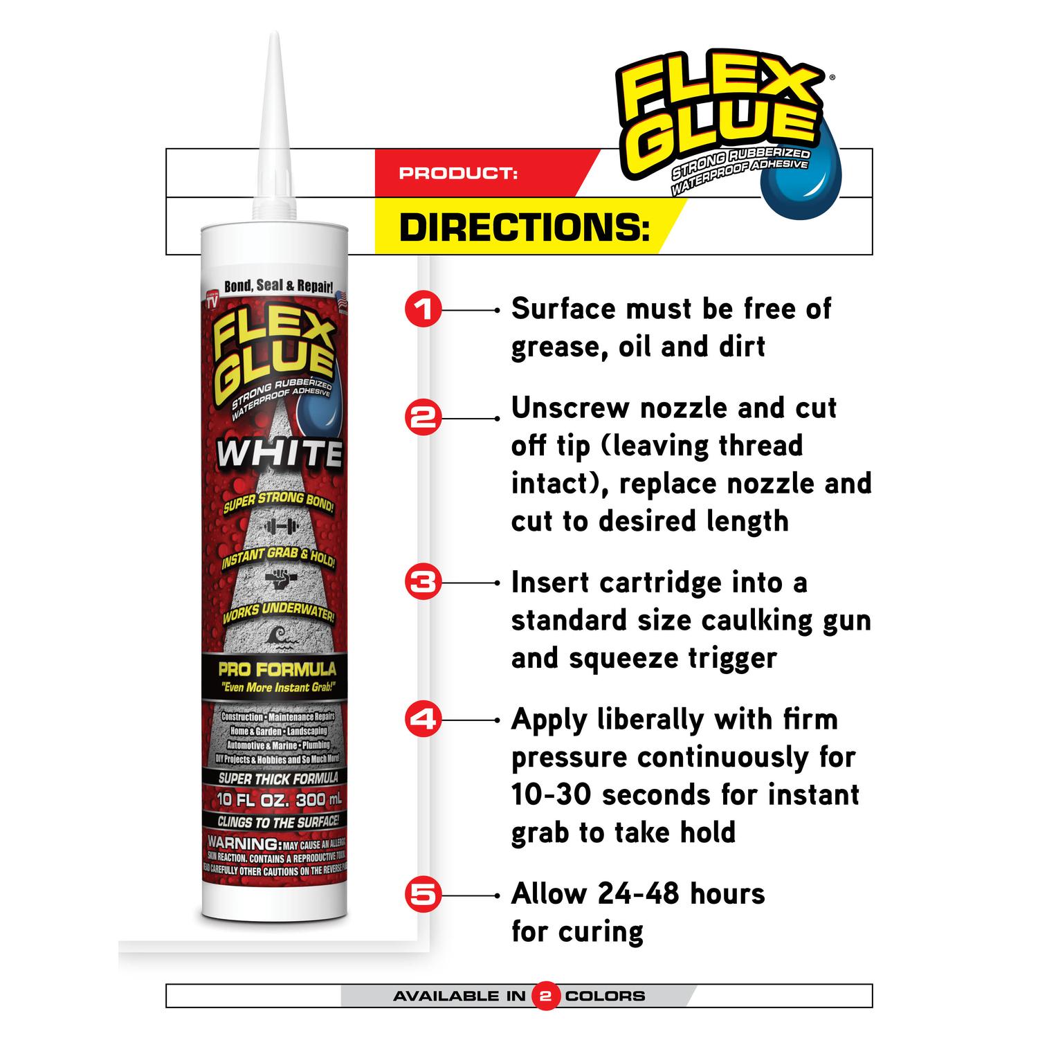 Flex Seal Family of Products FLEX GLUE White Rubberized Waterproof Adhesive 10 oz