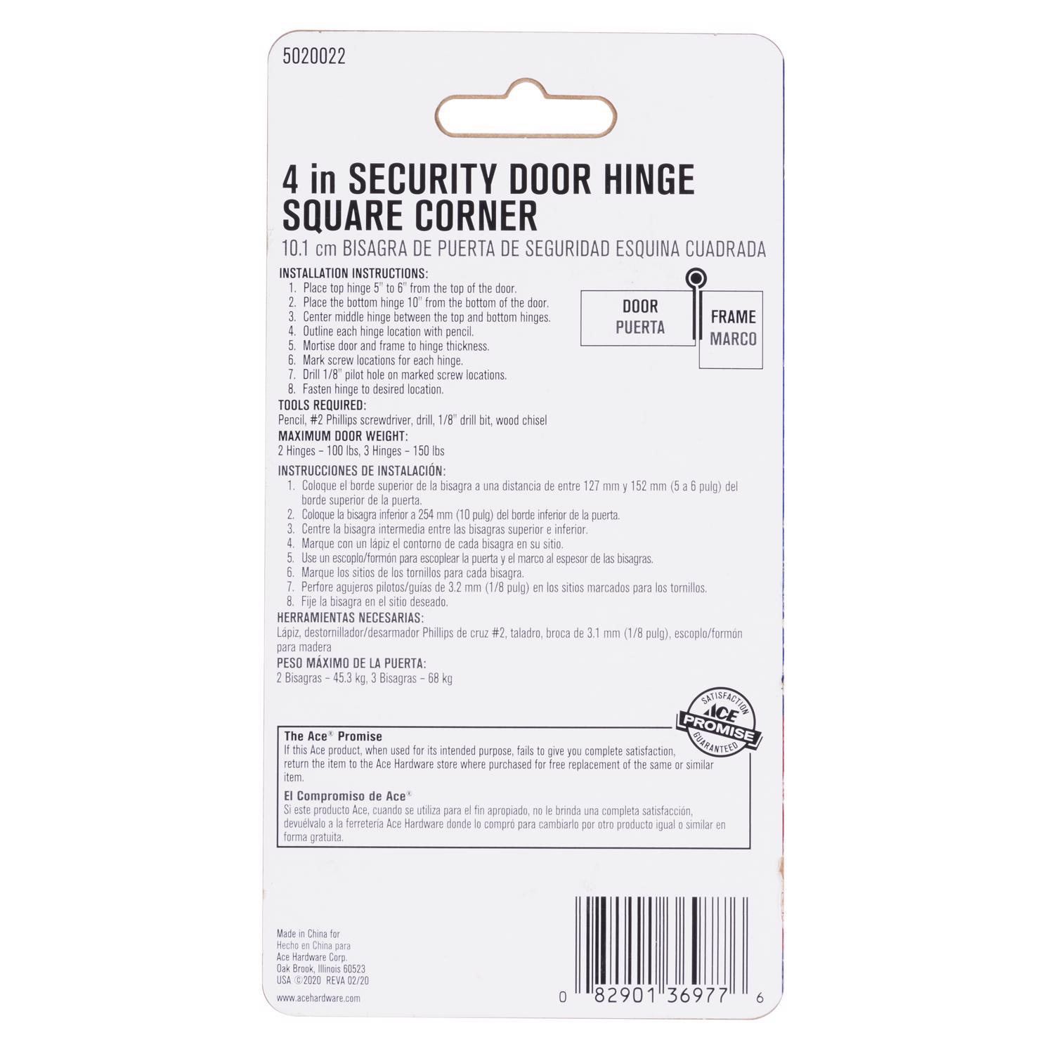 Ace 4 in. L Oil Rubbed Bronze Residential Door Hinge 1 pk