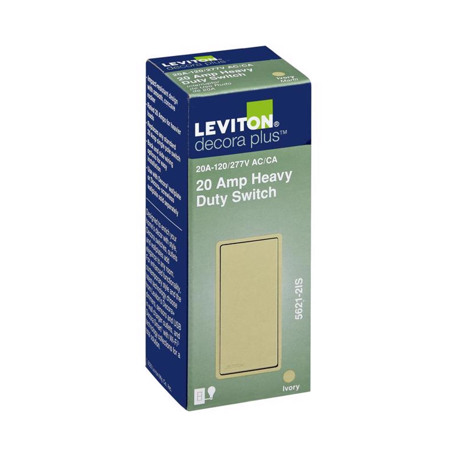 Leviton Decora 20 amps Single Pole Rocker AC Quiet Switch Ivory 1 pk