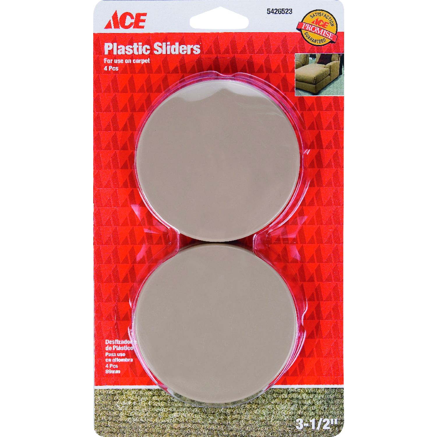 Ace Brown 3-1/2 in. Push-On Plastic Sliders 4 pk