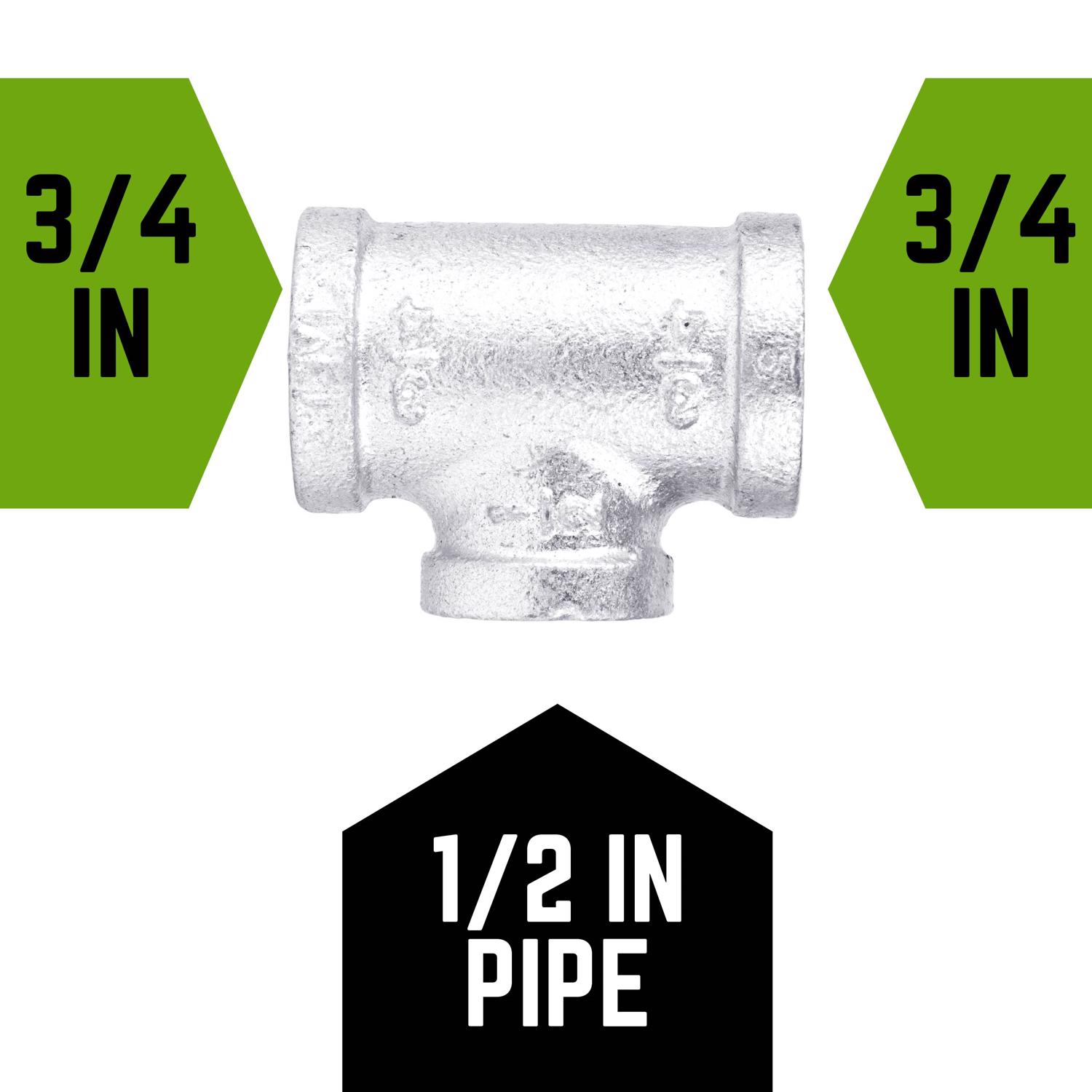 STZ Industries 3/4 in. FIP X 3/4 in. D FIP 1/2 in. D FIP Galvanized Malleable Iron Tee