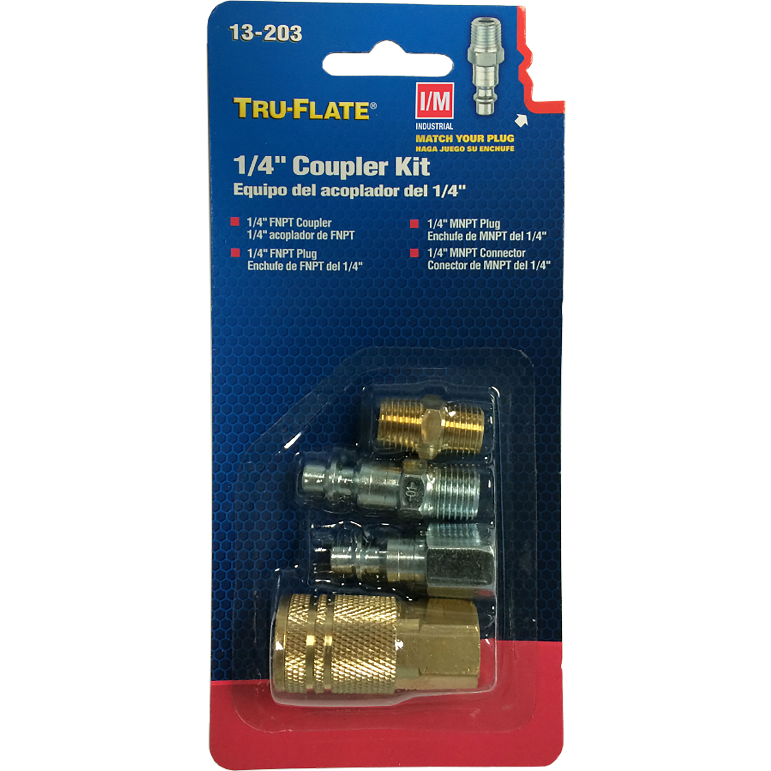 Tru-Flate Brass/Steel Air Coupler and Plug Set 1/4 in. Female 4 pc