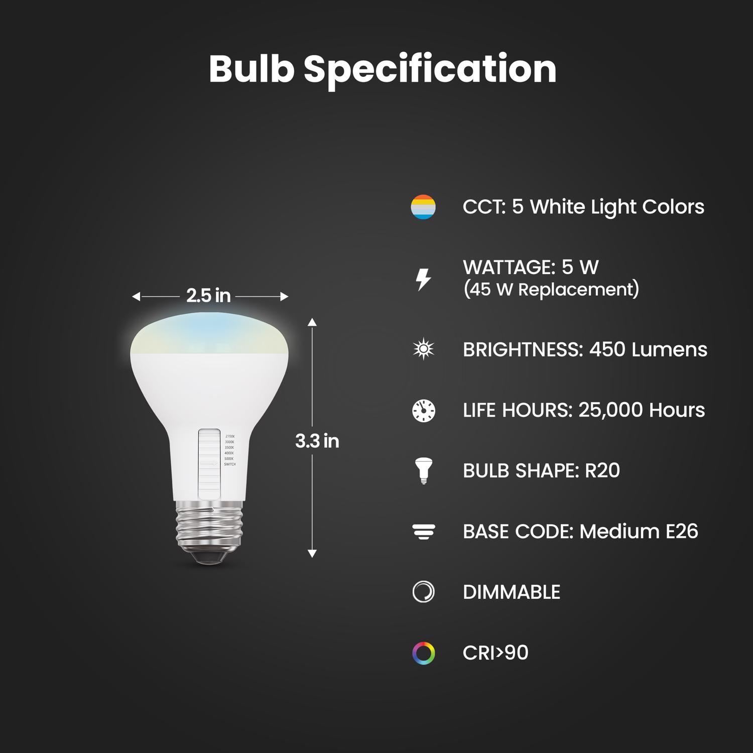 Feit R20 E26 (Medium) LED Bulb Adjustable White 45 Watt Equivalence 2 pk