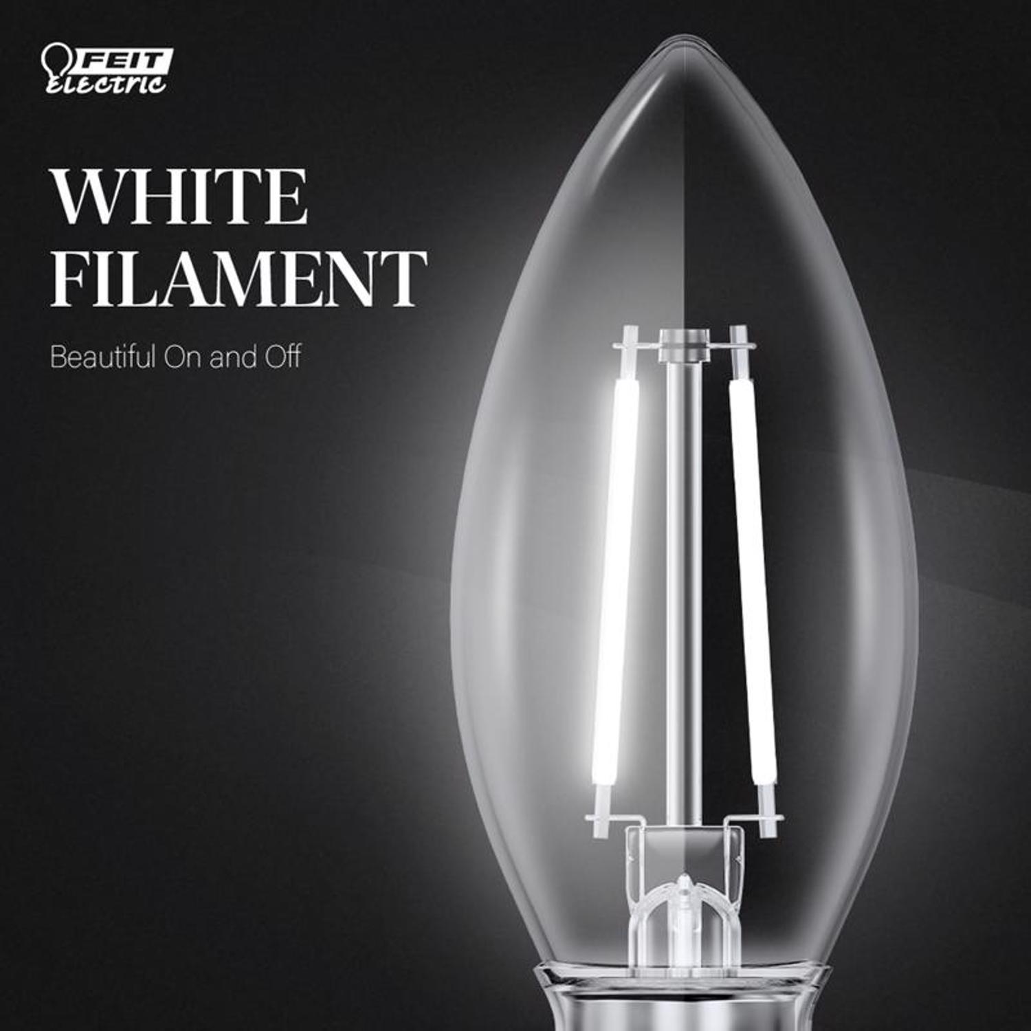 Feit White Filament B10 E26 (Medium) Filament LED Bulb Daylight 60 Watt Equivalence 2 pk