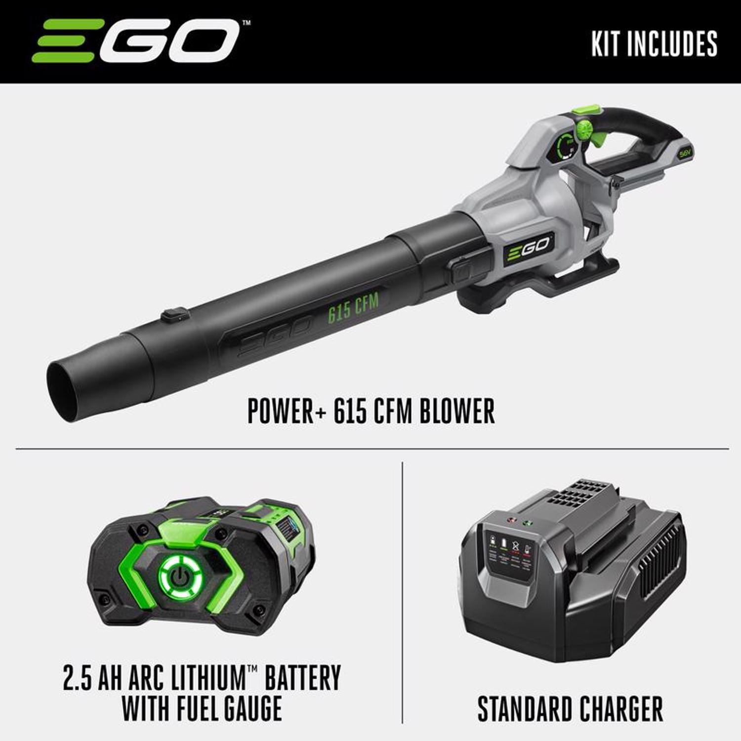 Ego Power+ LB6151 170 Mph 615 Cfm 56 V Battery Handheld Leaf Blower Kit (Battery & Charger) with 2.5 Ah Battery