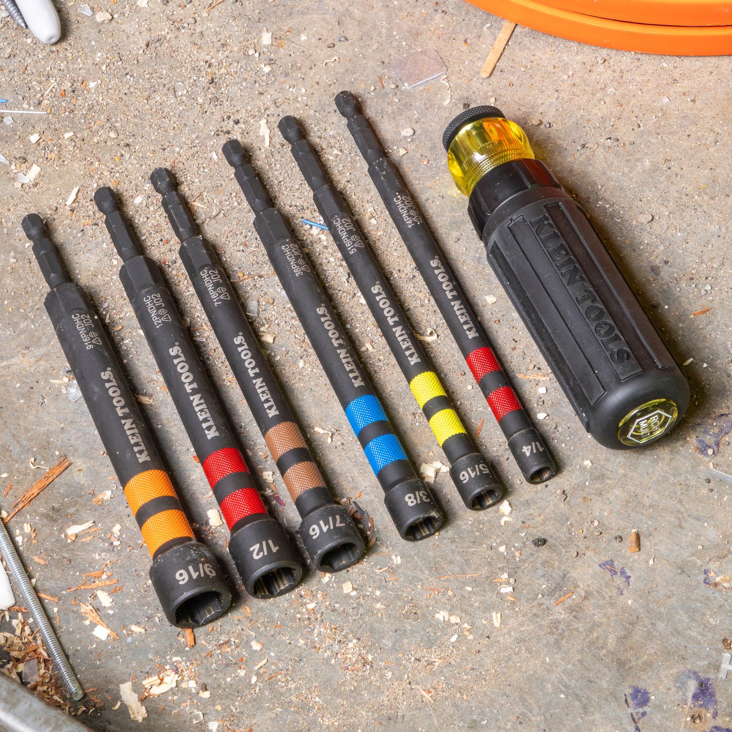 Klein Hollow Magnetic Color-Coded Ratcheting Power Nut Drivers, 7-Piece