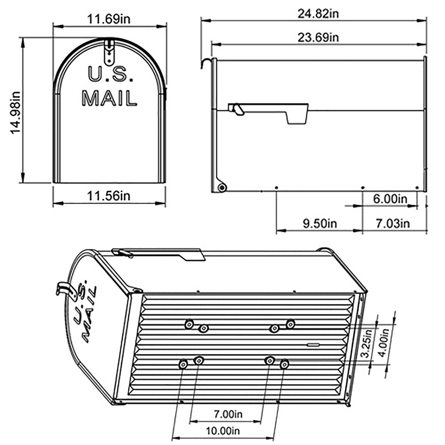 Gibraltar Mailboxes Stanley Jumbo Galvanized Steel Post Mount Black Mailbox