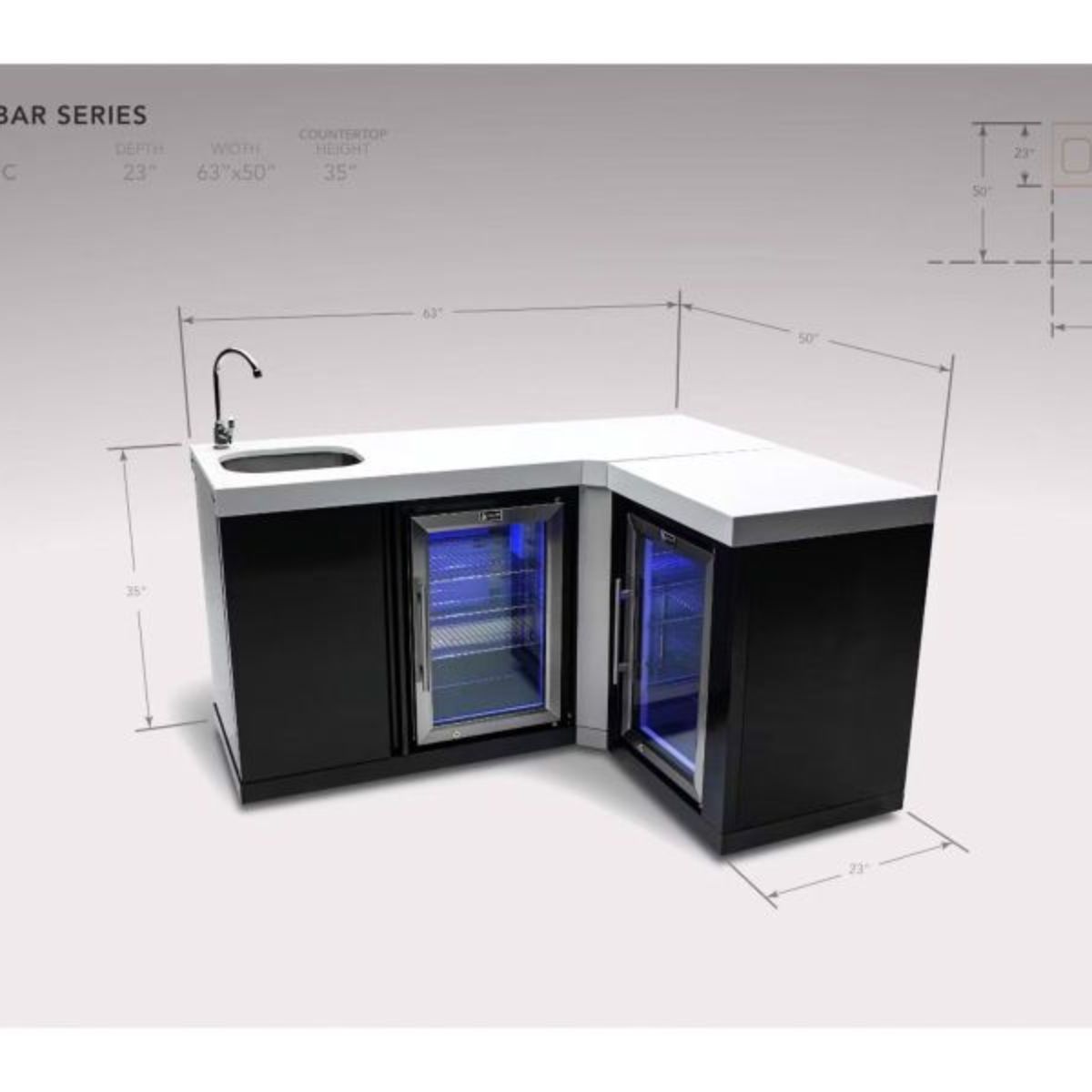 Mont Alpi Outdoor Rated Black Stainless Steel Beverage Center & Refrigerator with 90-Degree Corner