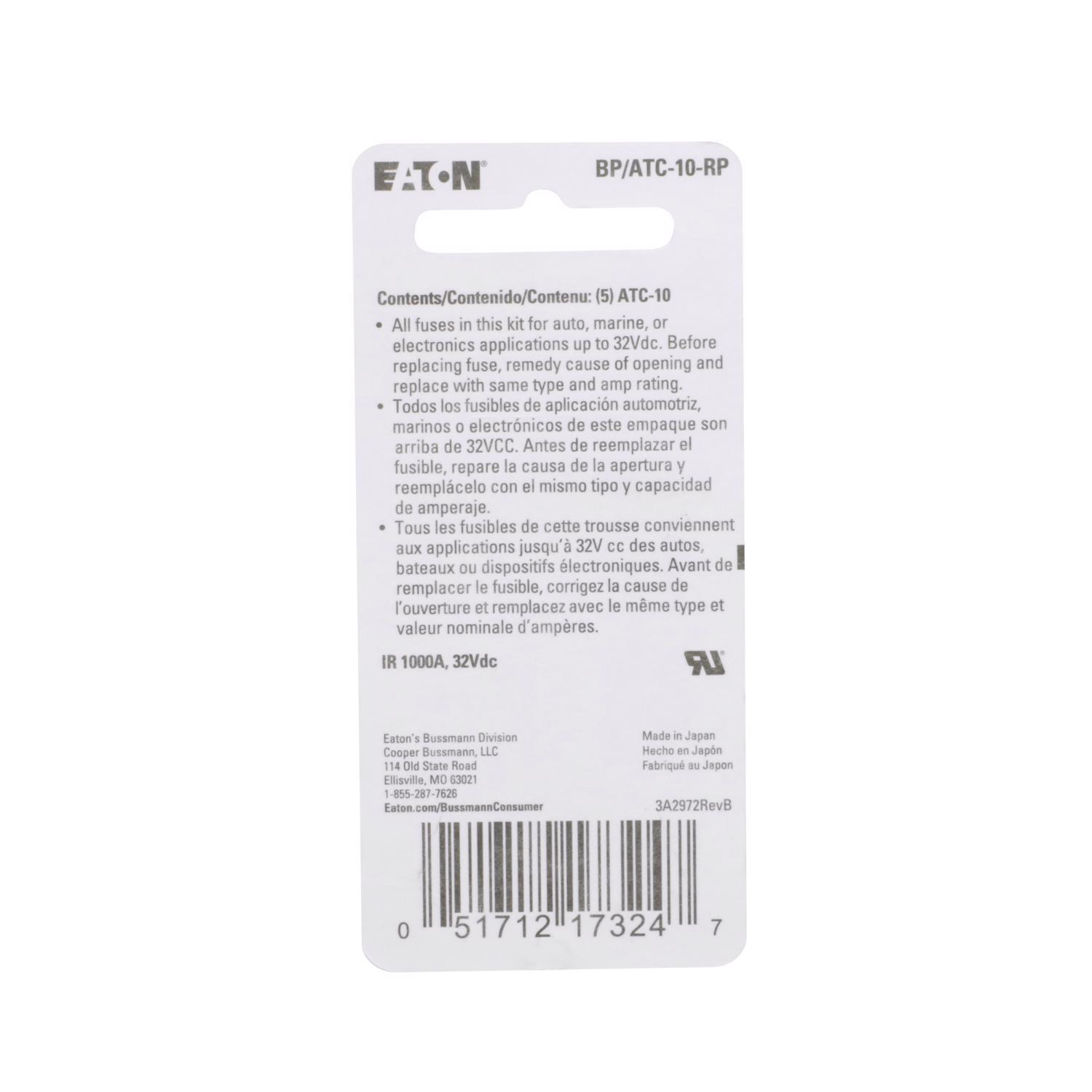 Bussmann 10 amps ATC Red Blade Fuse 5 pk