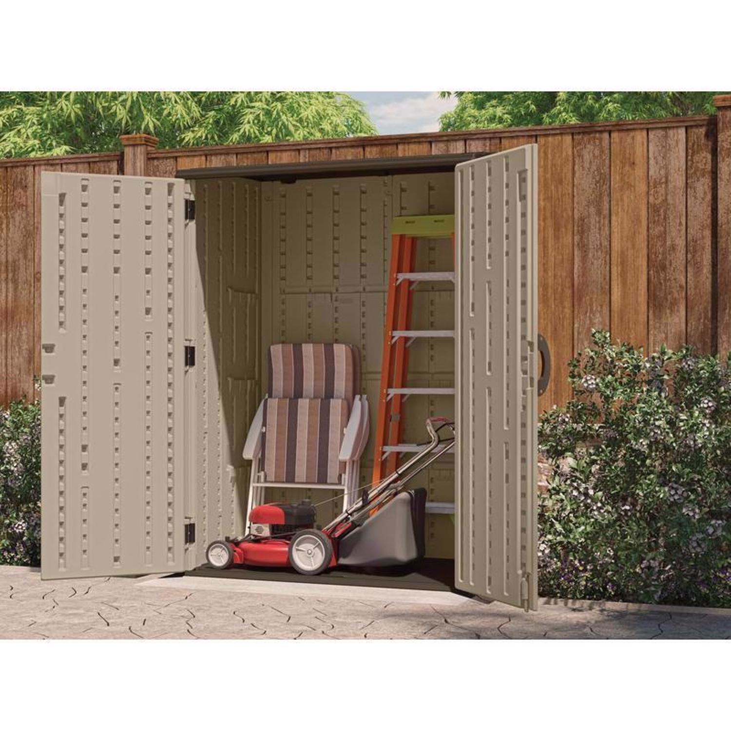 Suncast Large Vertical 4 ft. x 2 ft. Resin Vertical Storage Shed with Floor Kit