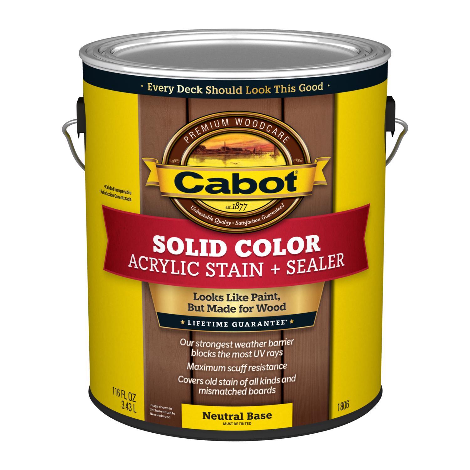 Cabot Solid Color Acrylic Stain & Sealer Solid Tintable Neutral Base Water-Based Acrylic Deck Stain