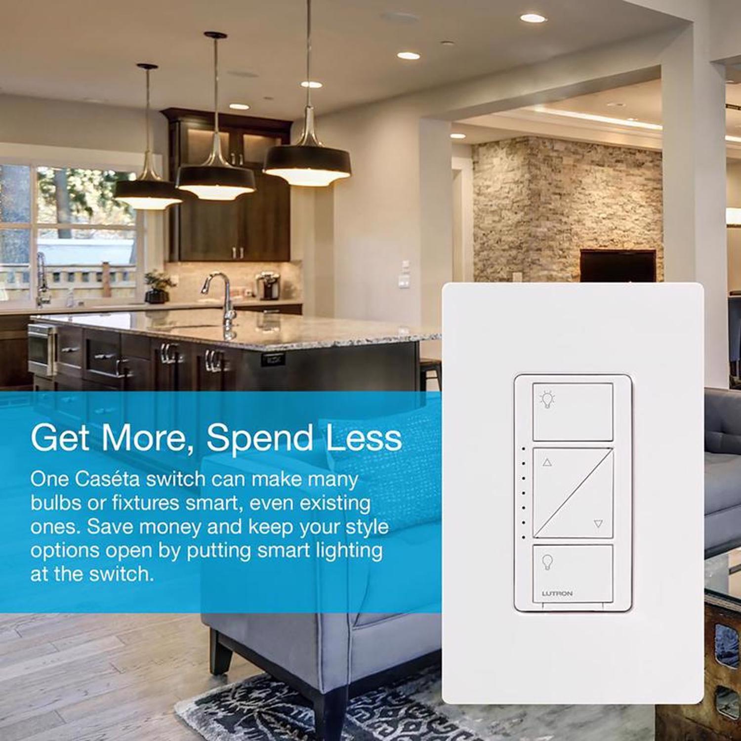 Lutron Caseta White 150 W Wireless Smart-Enabled Dimmer Switch w/Remote Control 1 pk