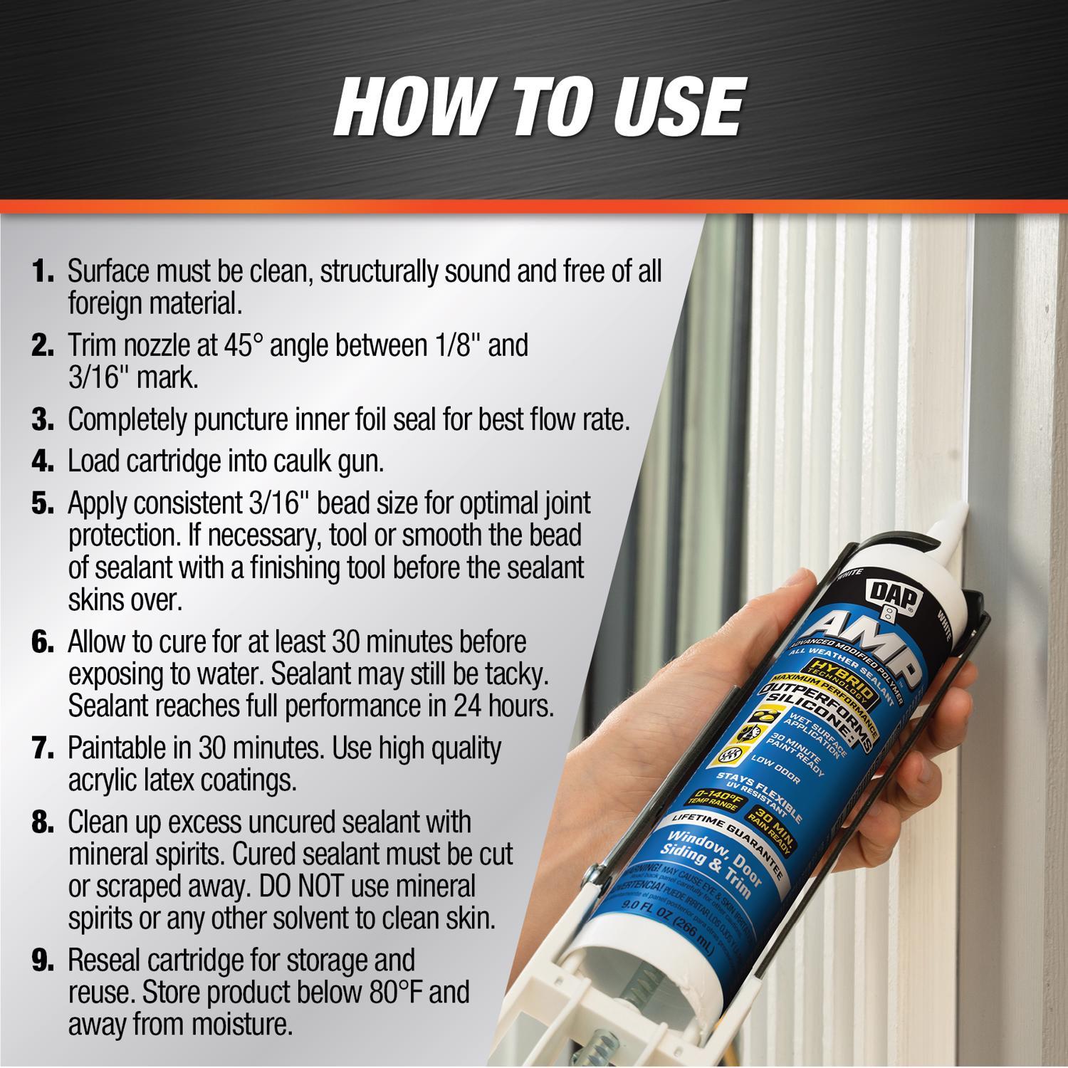 DAP AMP White Polymer Advanced Hybrid Caulk Sealant 9 oz