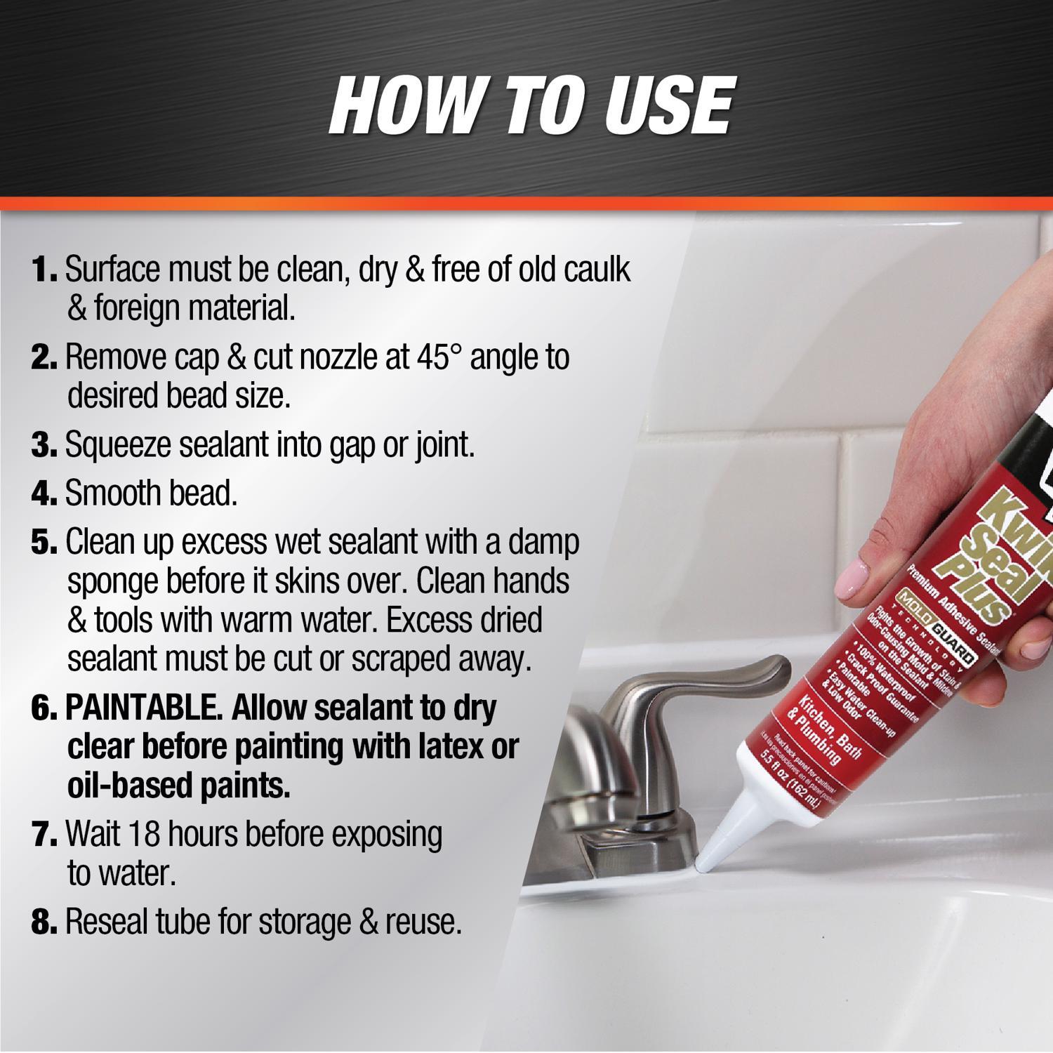 DAP Kwik Seal Plus Clear Siliconized Latex Kitchen and Bath Adhesive Caulk 5.5 oz