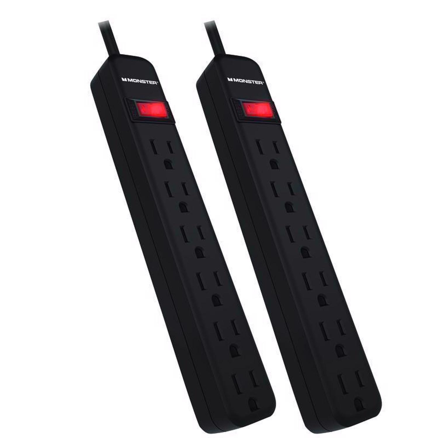 Monster Just Power It Up 2 ft. L 6 outlets Surge Protector Black 400 J