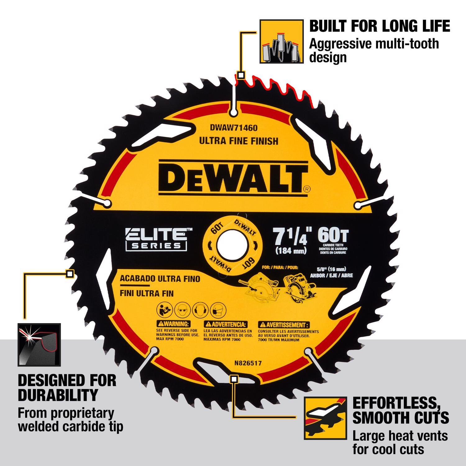 DeWalt Elite 7-1/4 in. D X 5/8 in. Tungsten Carbide Tipped Circular Saw Blade 60 teeth 1 pk