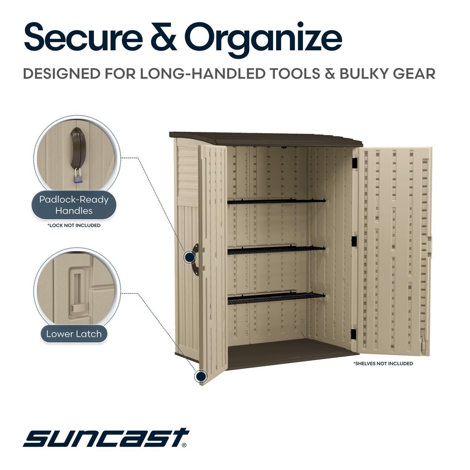 Suncast Large Vertical 4 ft. x 2 ft. Resin Vertical Storage Shed with Floor Kit
