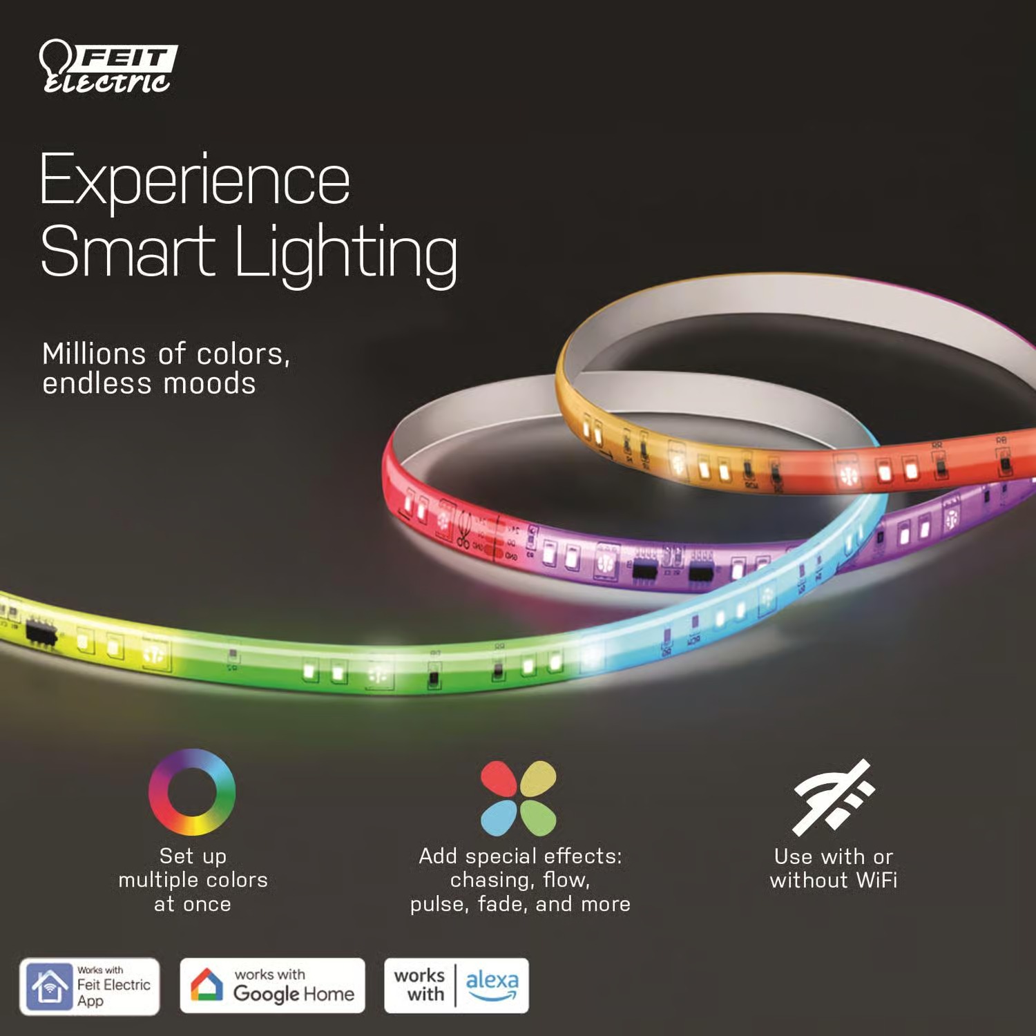 Feit 16 ft. L Color Changing Plug-In LED Tape Light 1 pk