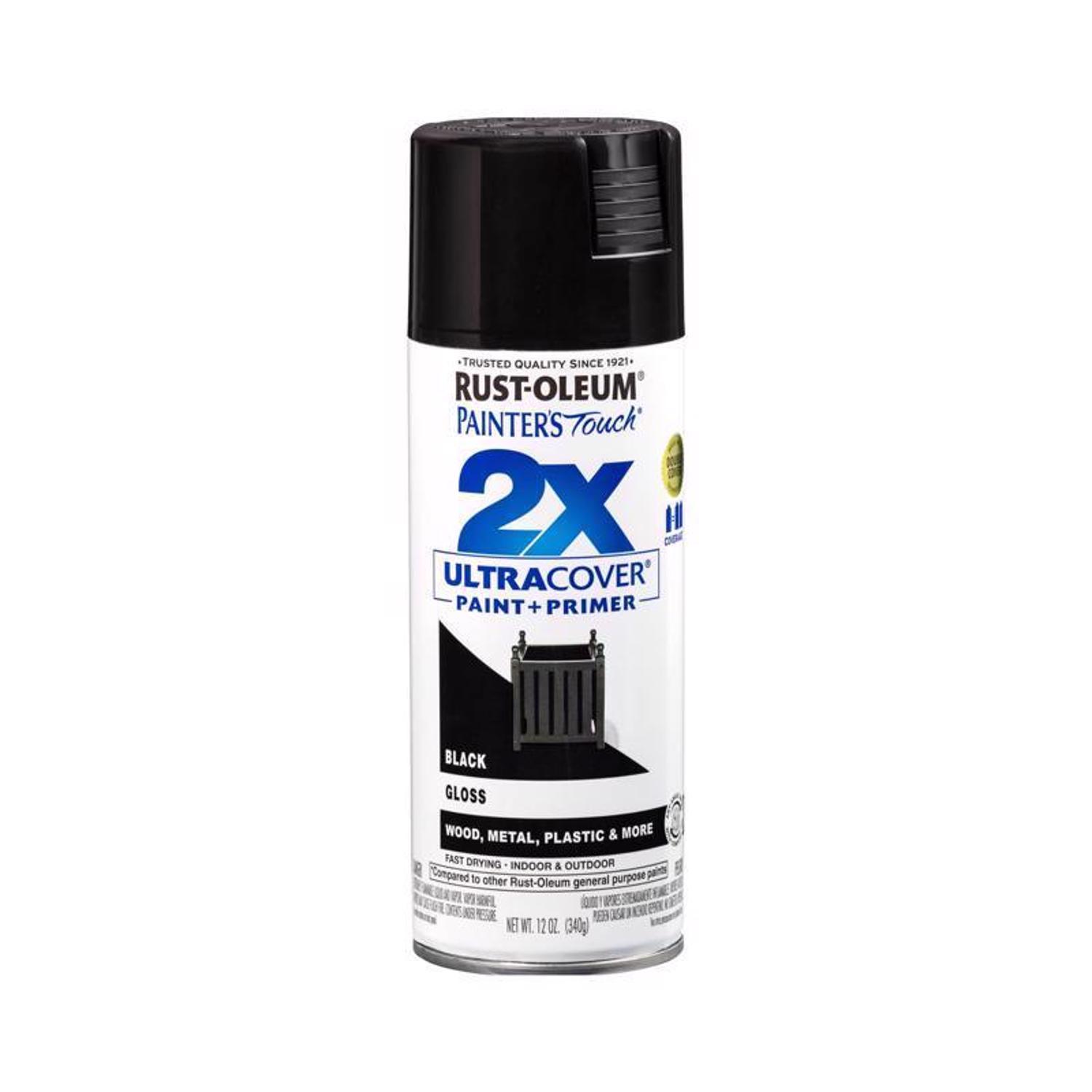 Rust-Oleum Painter's Touch 2X Ultra Cover Gloss Black Paint+Primer Spray Paint 12 oz