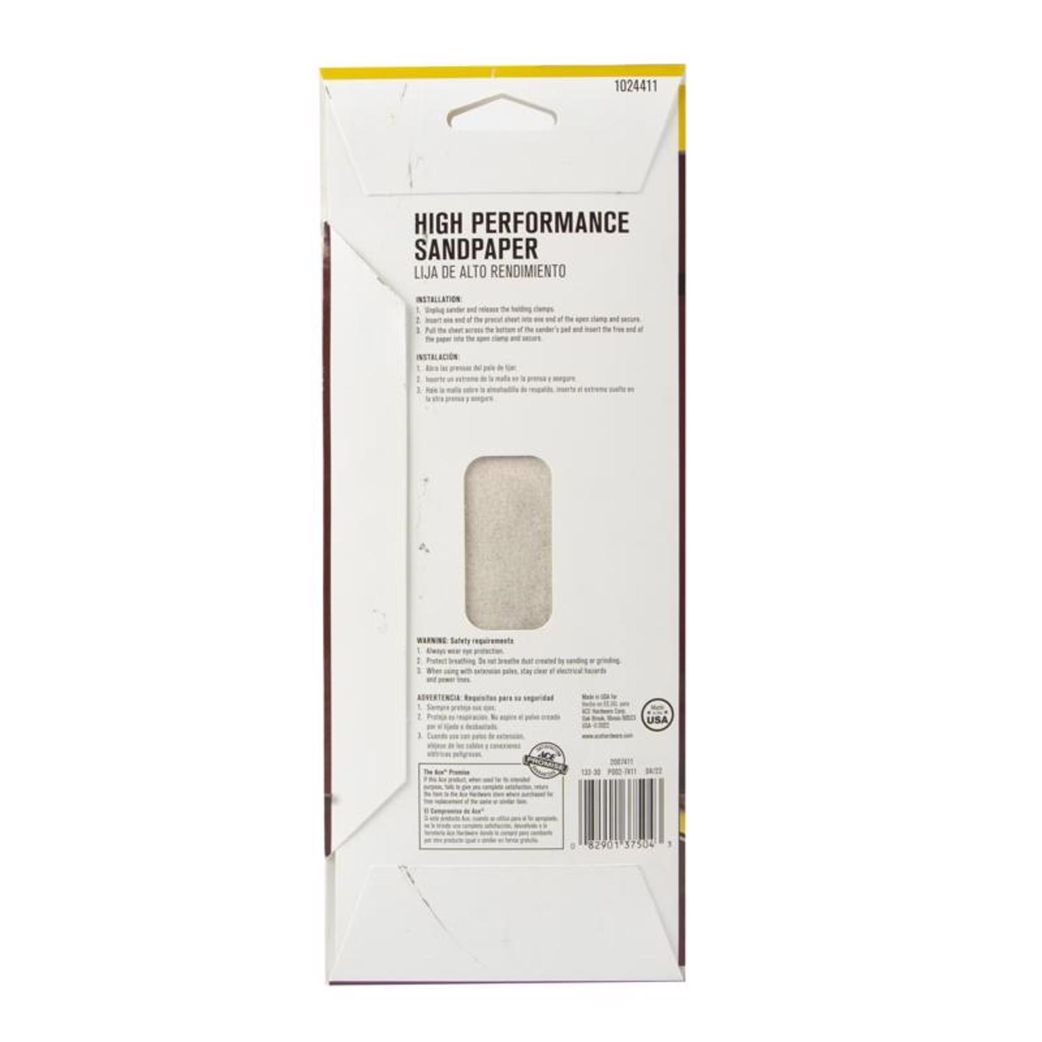 Ace 9 in. L X 3.66 in. W 220 Grit Aluminum Oxide Sanding Sheet 5 pk