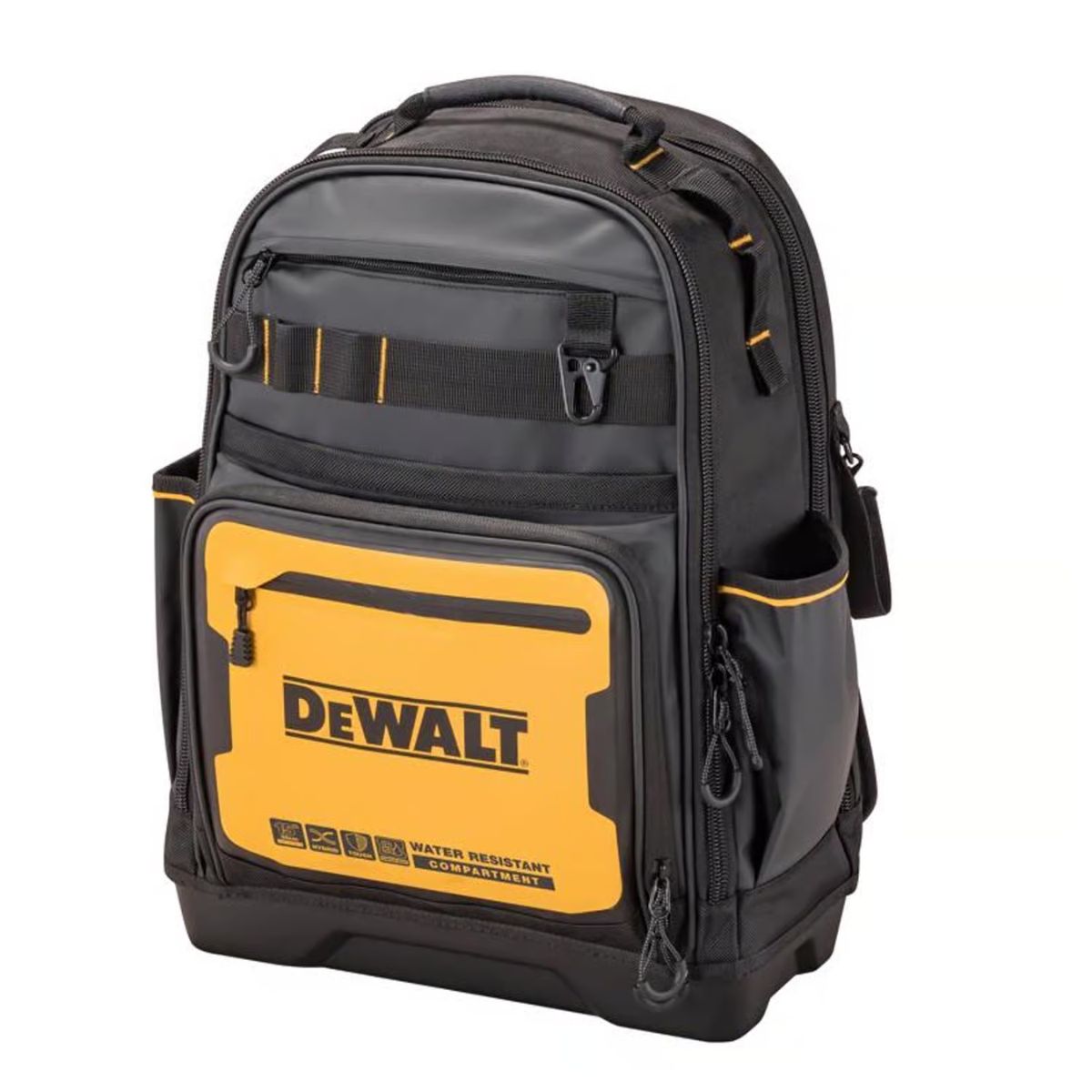 DEWALT 7.75 in. W x 18.75 in. H Polyester/Tarpaulin Pro Backpack Tool Bag 43 pocket Black/Yellow 1 Piece