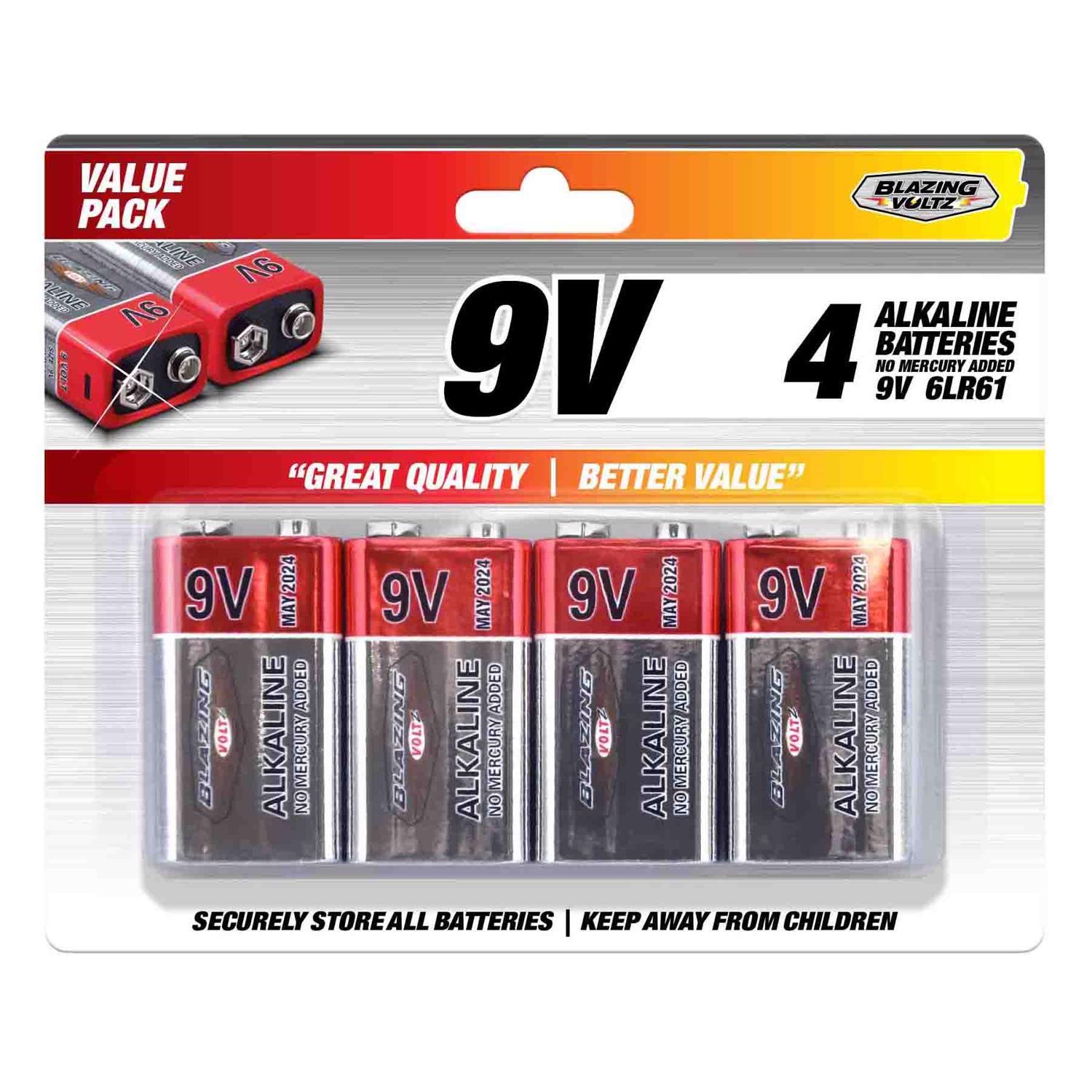 Blazing Voltz 9-Volt Alkaline Batteries 4 pk Carded