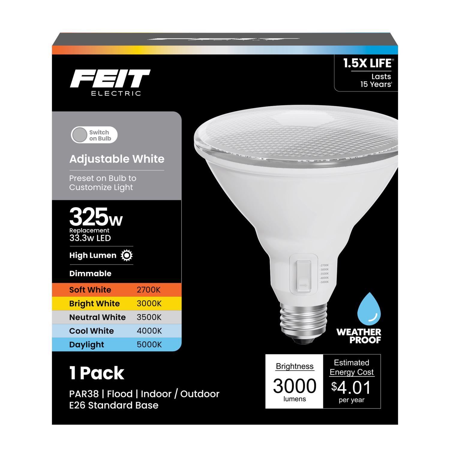 Feit PAR38 E26 (Medium) LED Floodlight Bulb Adjustable White 325 Watt Equivalence 1 Pack