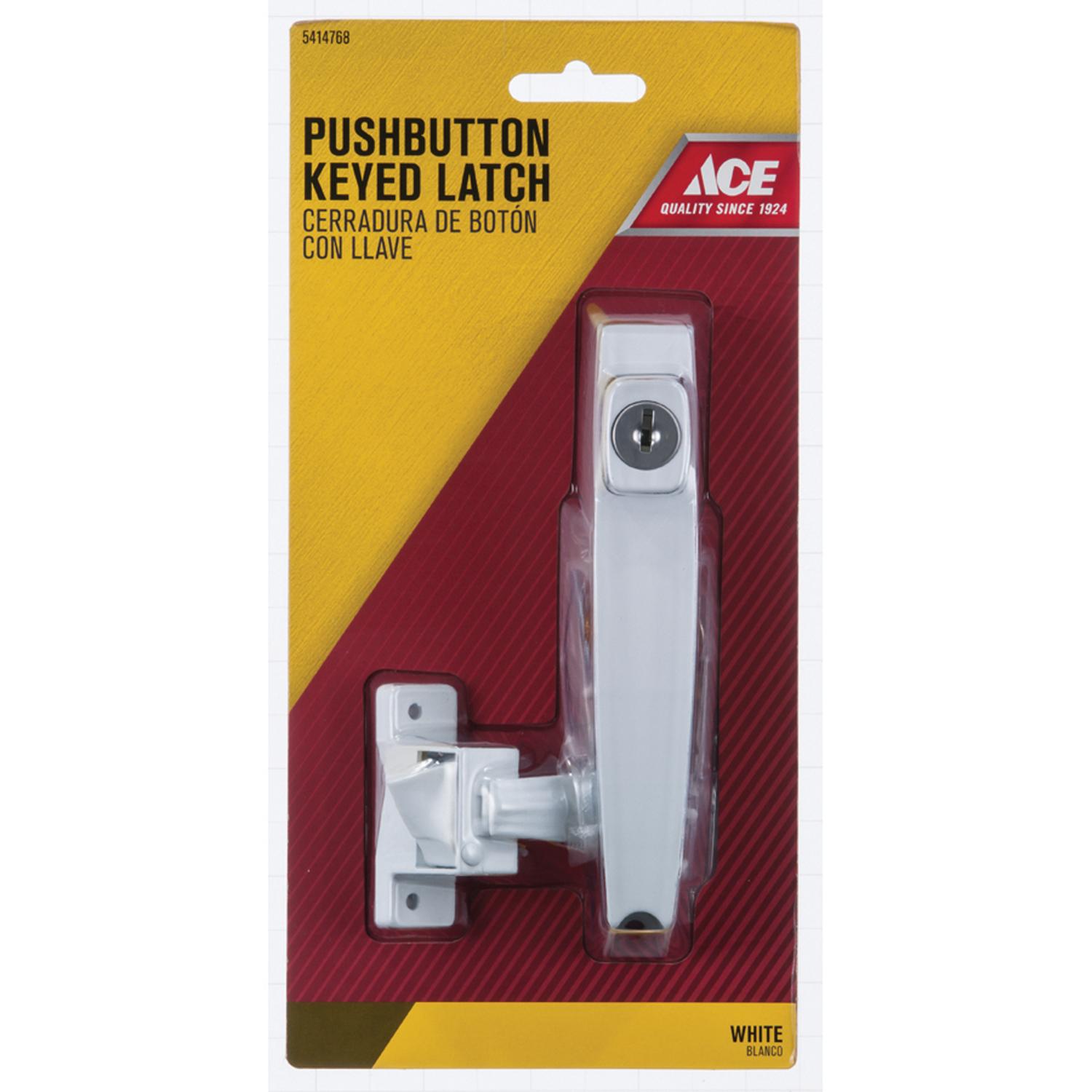 Ace Bare White Steel Push Button Keyed Latch 1 pk