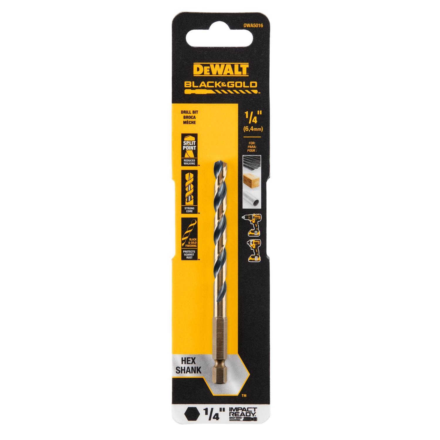 DEWALT Black & Gold 1/4 in. High Speed Steel Impact Ready Drill Bit Hex Shank 1 pk