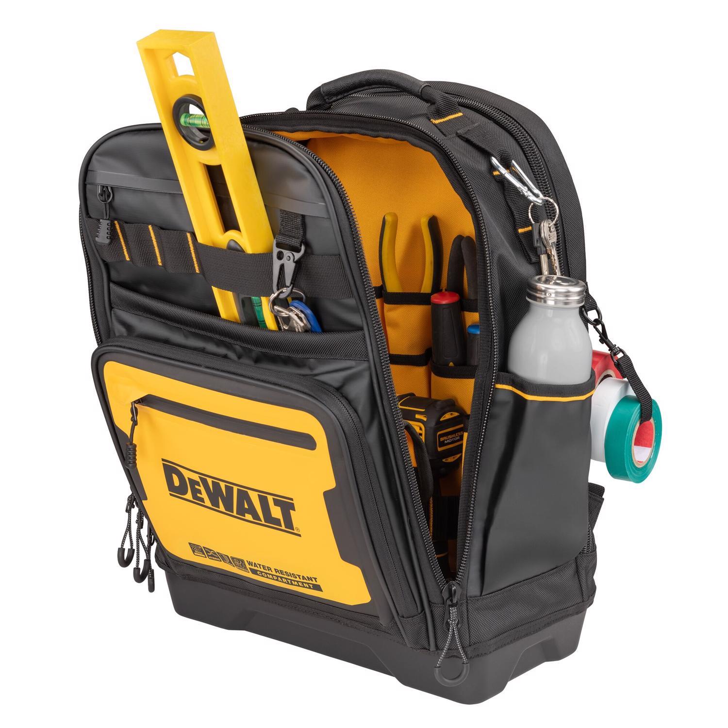 DEWALT 7.75 in. W X 18.75 in. H Polyester/Tarpaulin Pro Backpack Tool Bag 43 pocket Black/Yellow 1 p