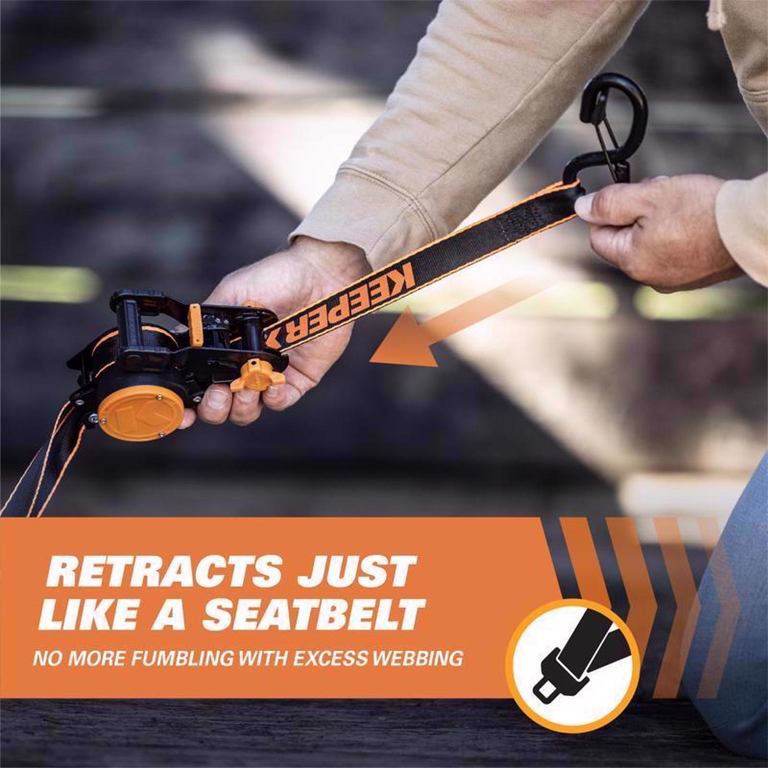 Keeper 1 in. W X 10 ft. L Black Retractable Ratchet 500 lb 2 pk